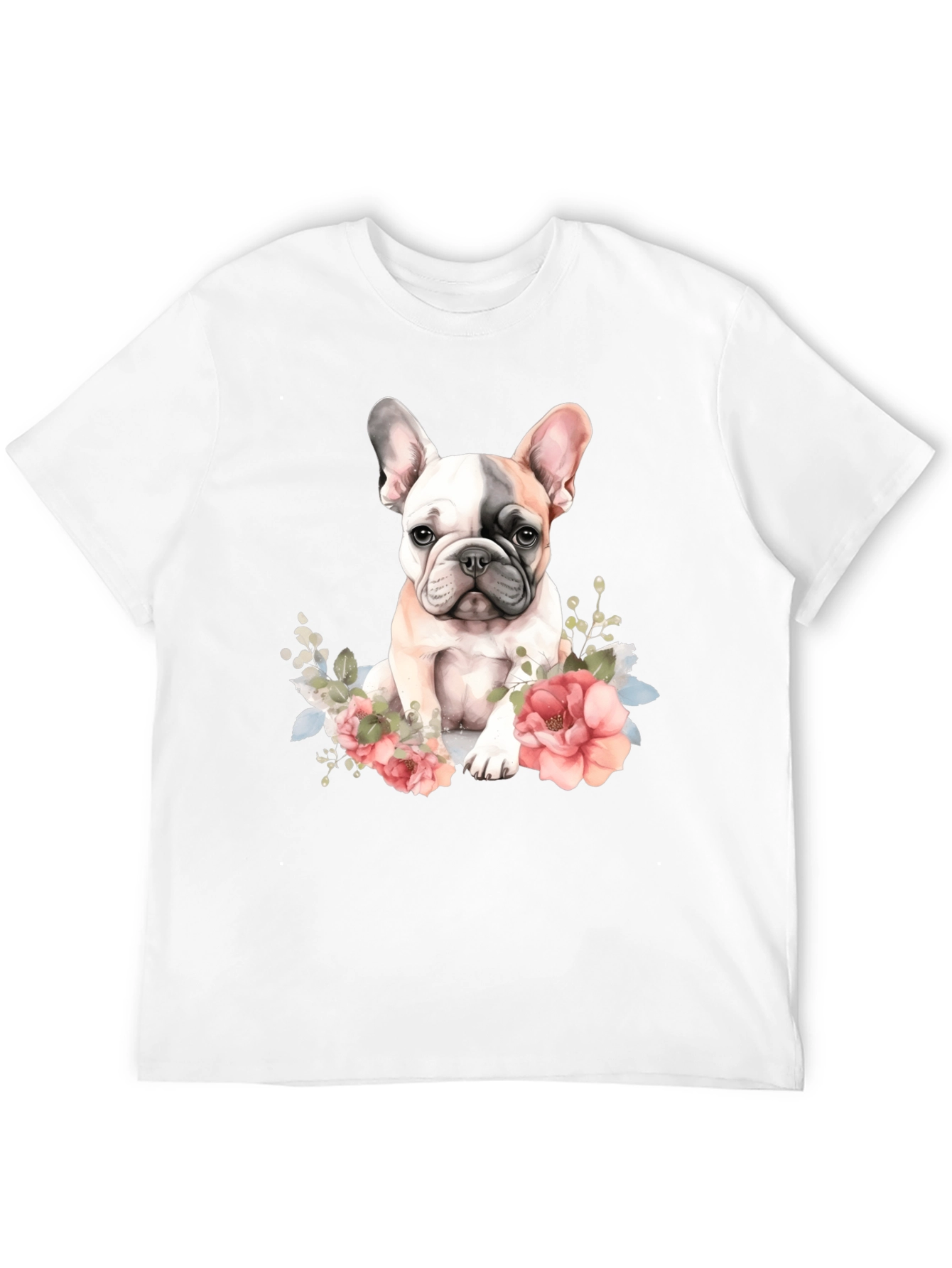 Floral French Bulldog Graphic Tee - Black