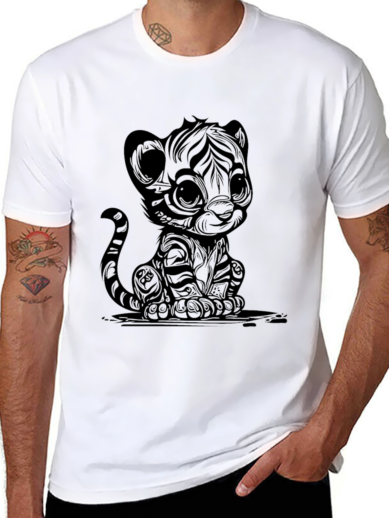 Cute Cartoon Tiger Graphic T-Shirt