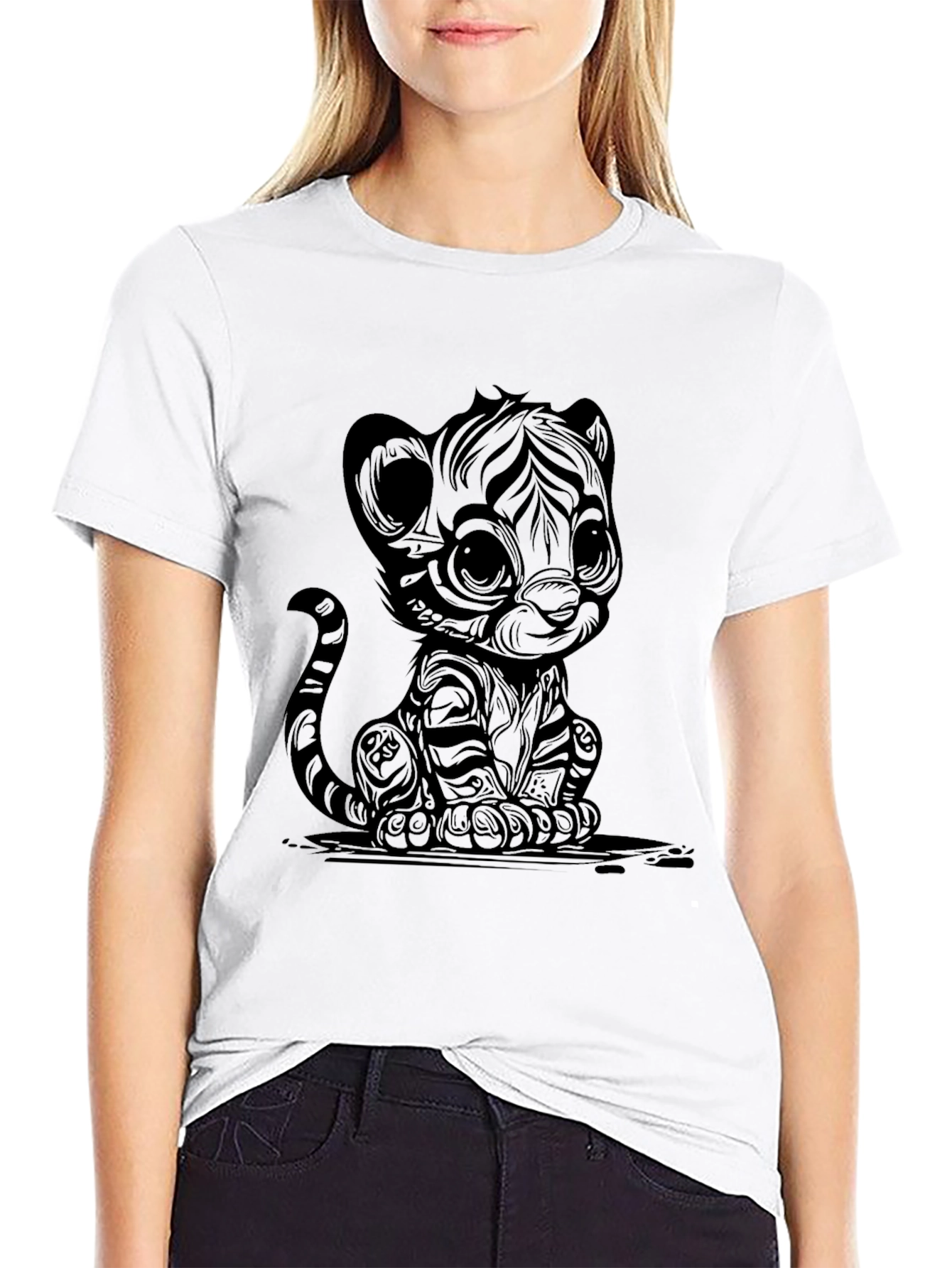 Cute Cartoon Tiger Graphic T-Shirt