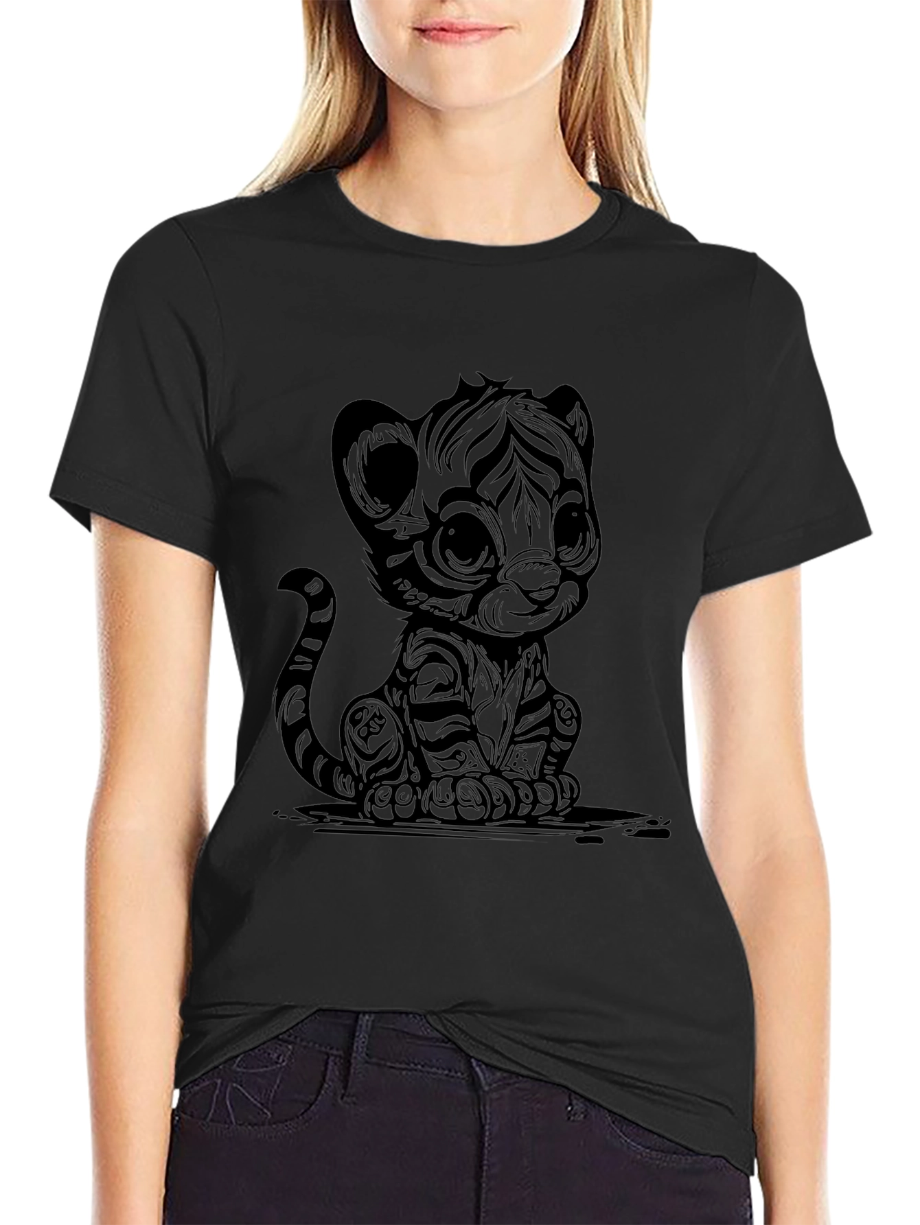 Cute Cartoon Tiger Graphic T-Shirt