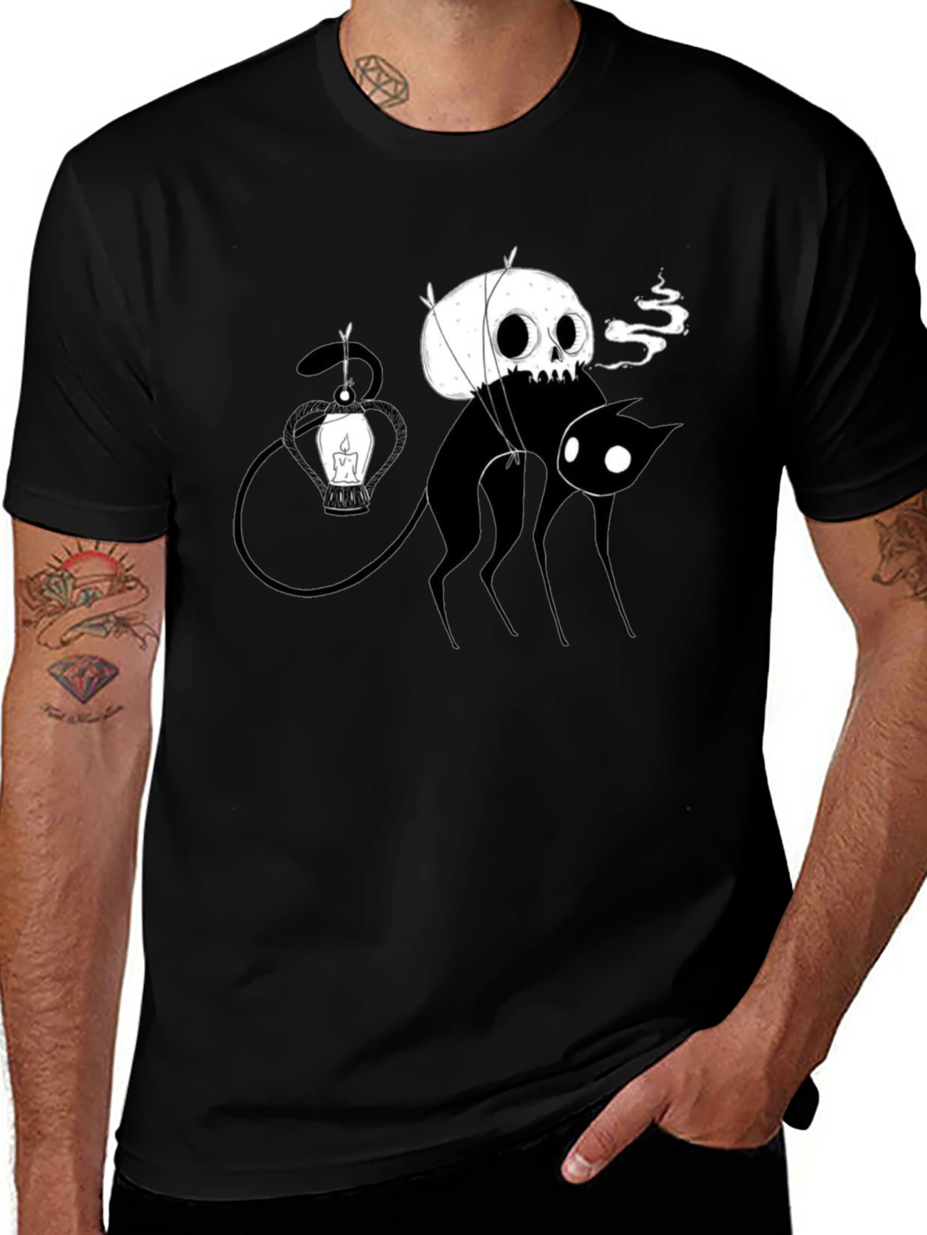 Skull Balloon Cat Black T-Shirt