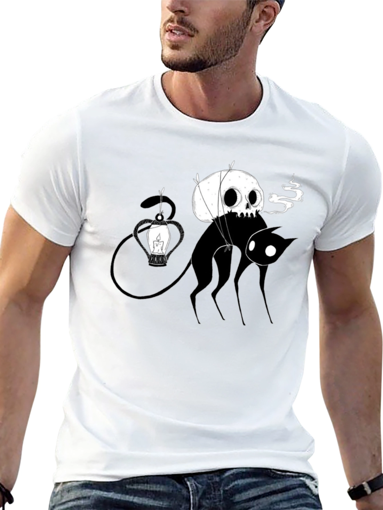 Skull Balloon Cat Black T-Shirt