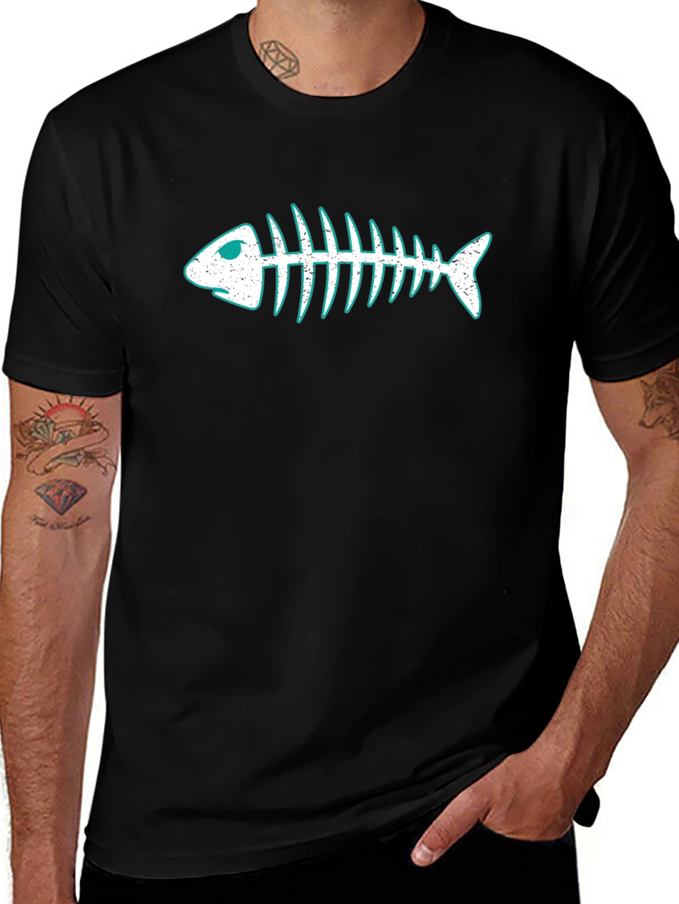 Cool Fishbone Graphic Black T-Shirt