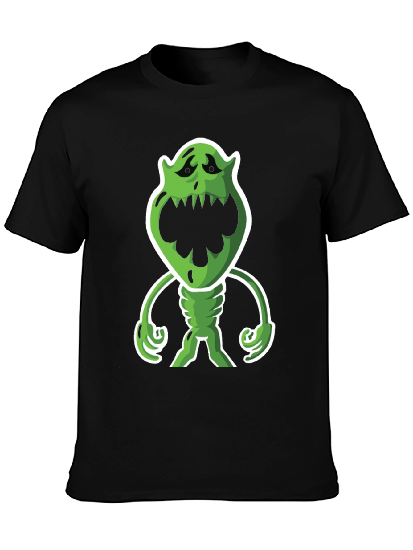 Cartoon Monster Graphic Tee - Black Cotton Blend