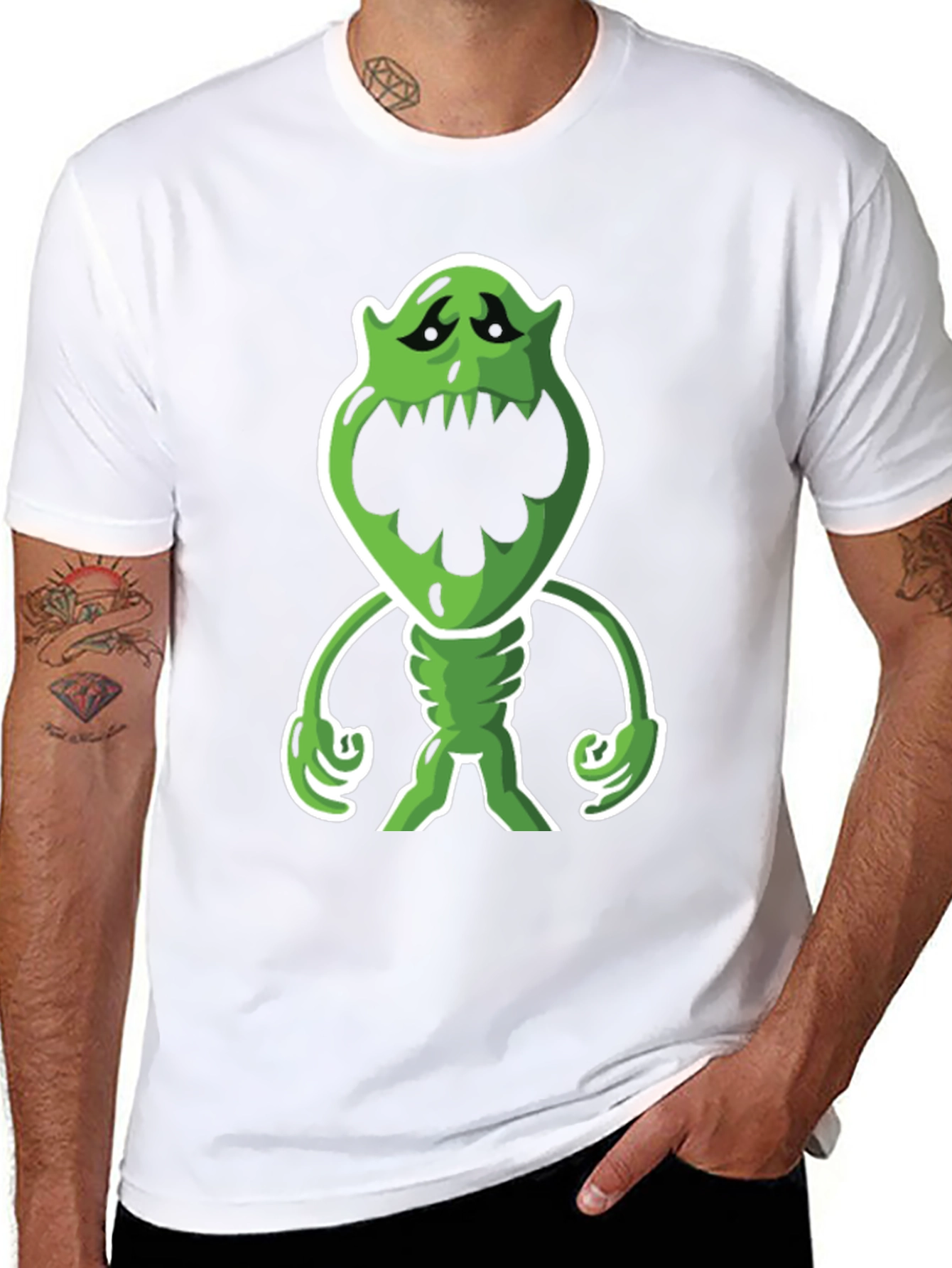 Cartoon Monster Graphic Tee - Black Cotton Blend