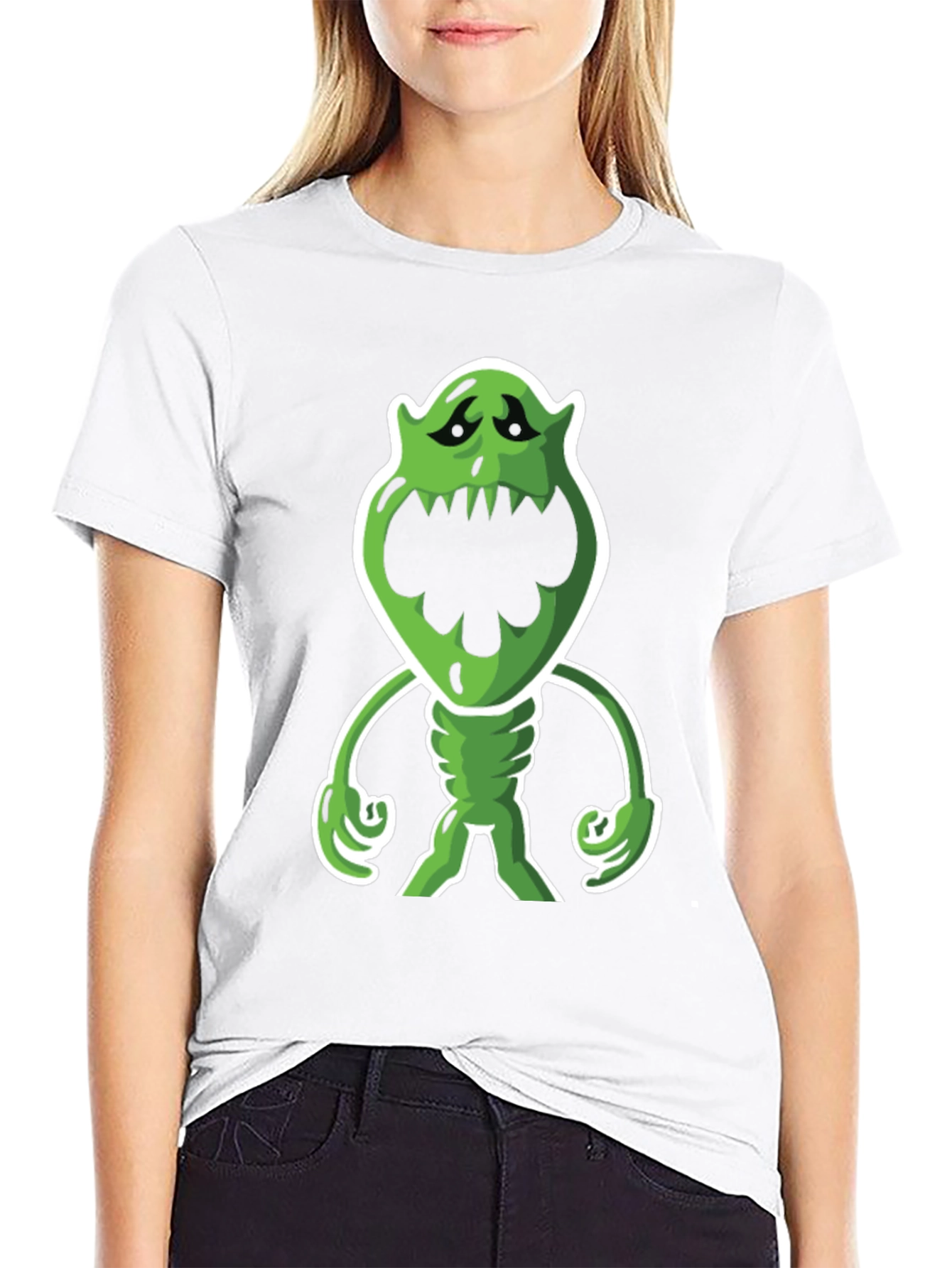 Cartoon Monster Graphic Tee - Black Cotton Blend