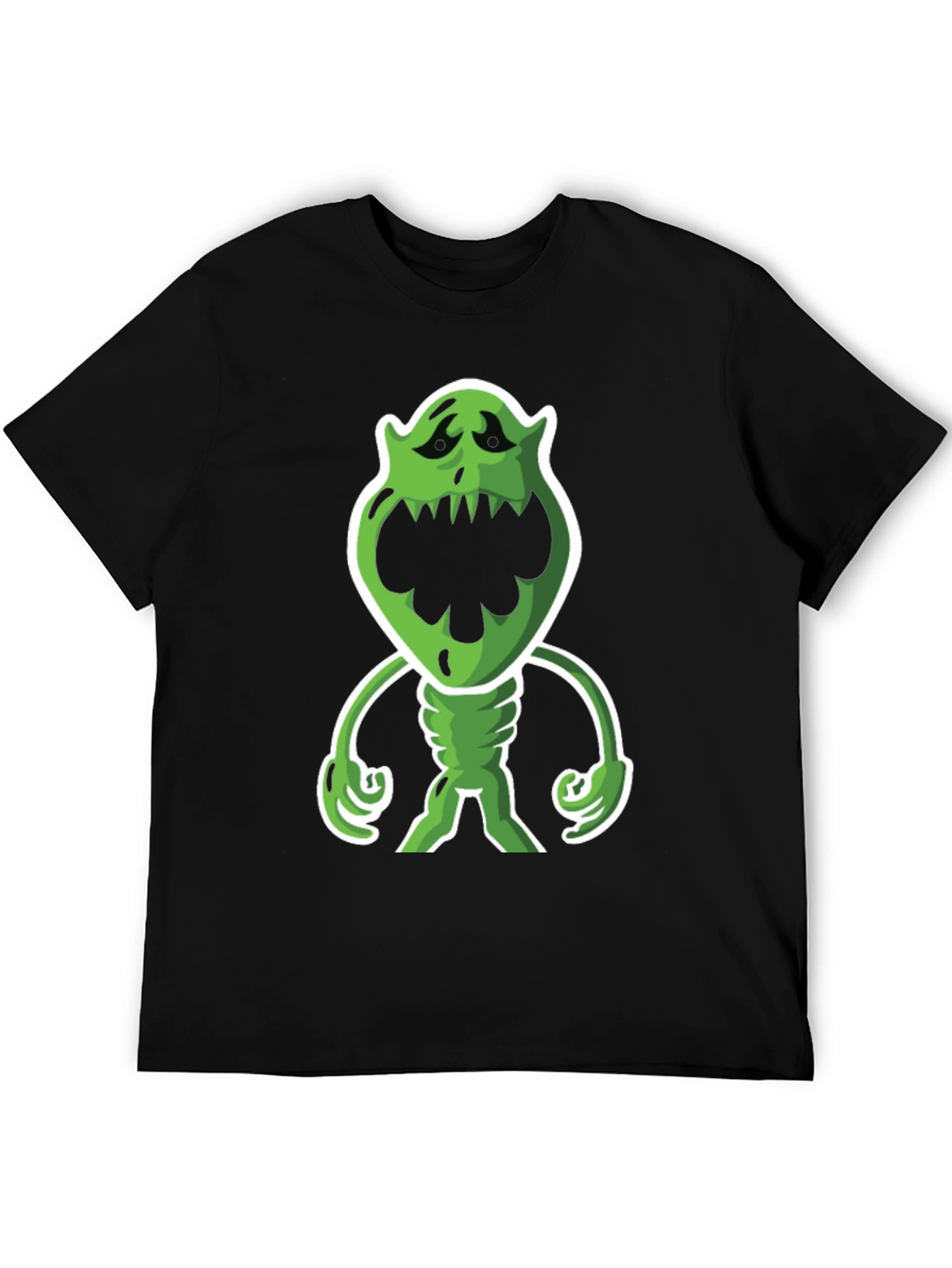 Cartoon Monster Graphic Tee - Black Cotton Blend