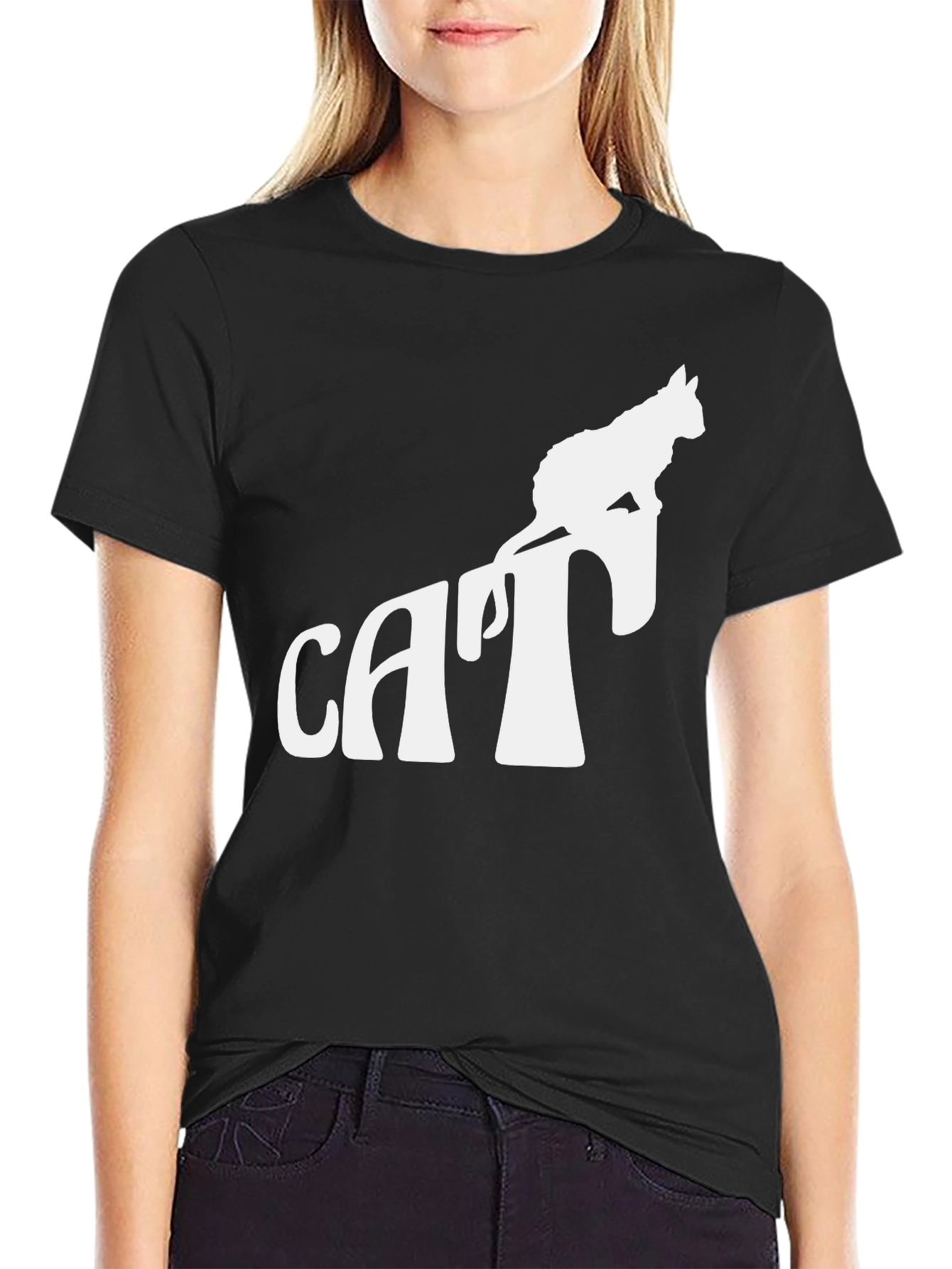 Cool Cat Silhouette Graphic Tee - Black