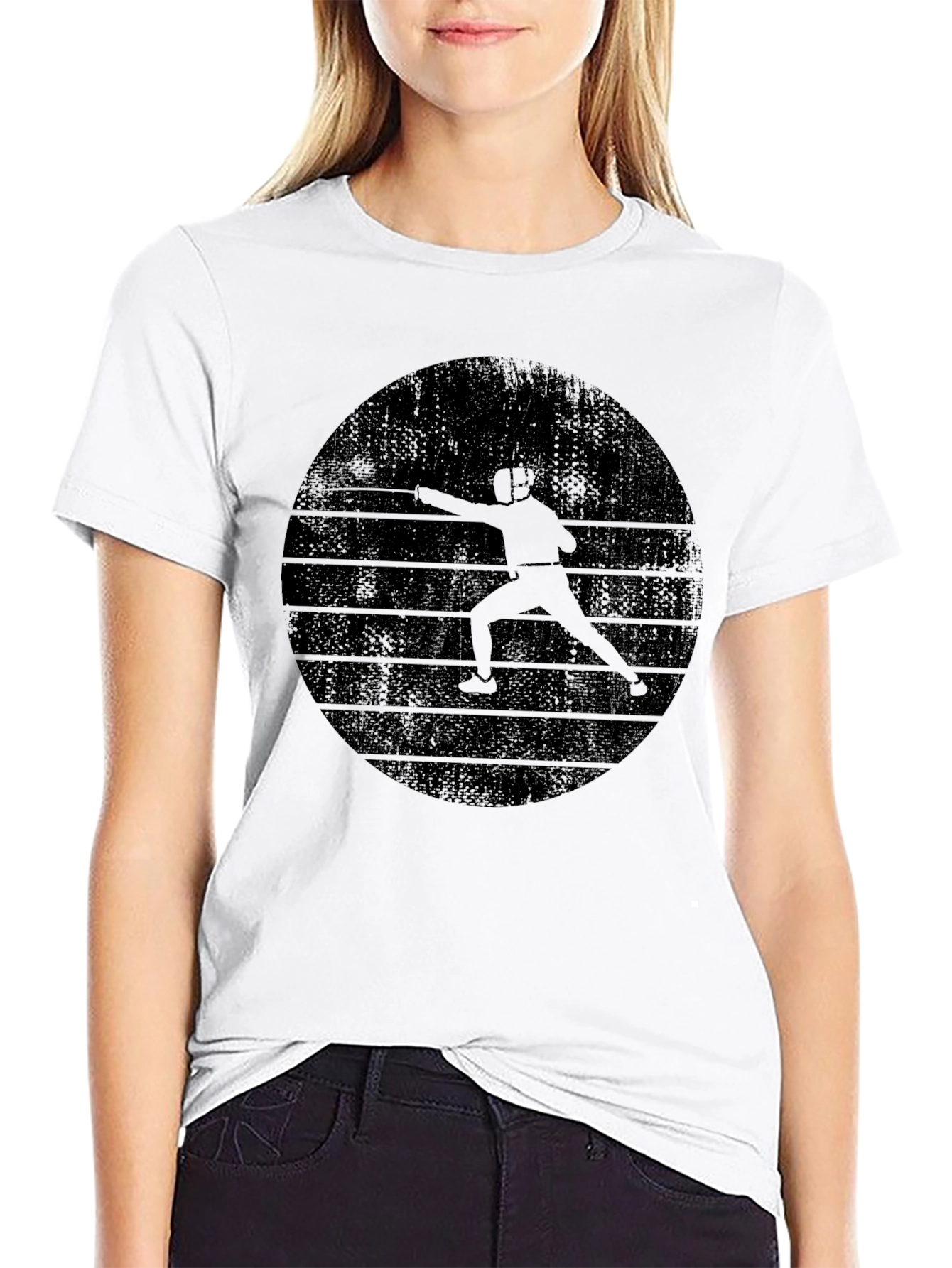 Fencing Silhouette Graphic Tee - Black Crew Neck