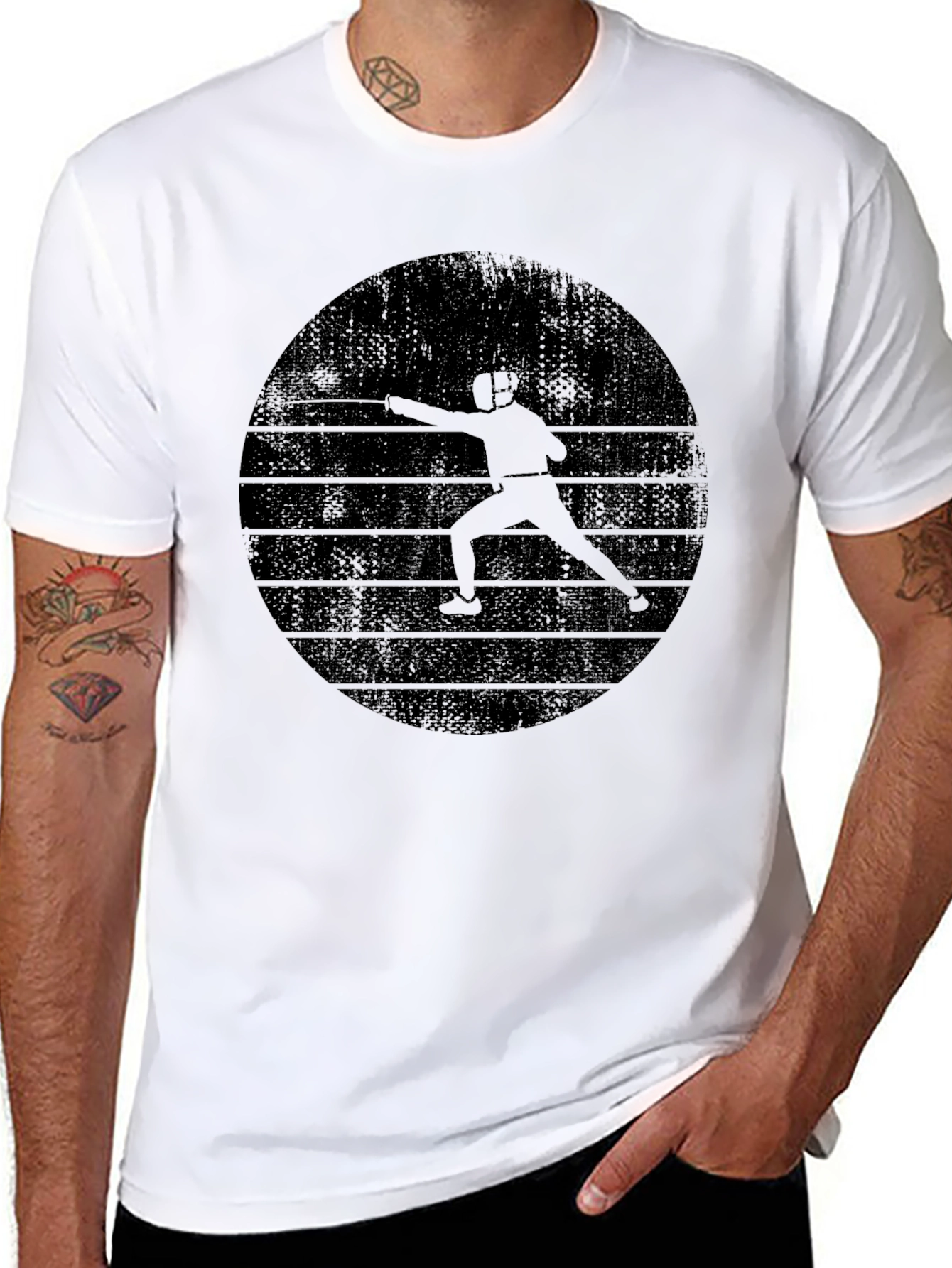Fencing Silhouette Graphic Tee - Black Crew Neck