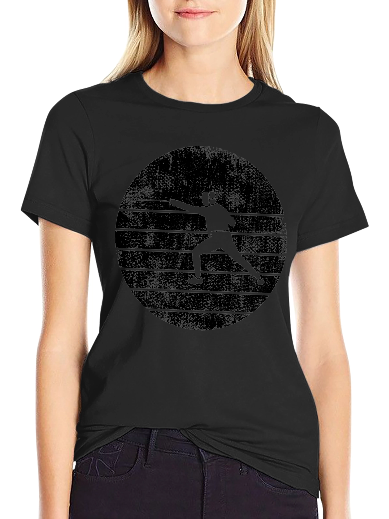 Fencing Silhouette Graphic Tee - Black Crew Neck