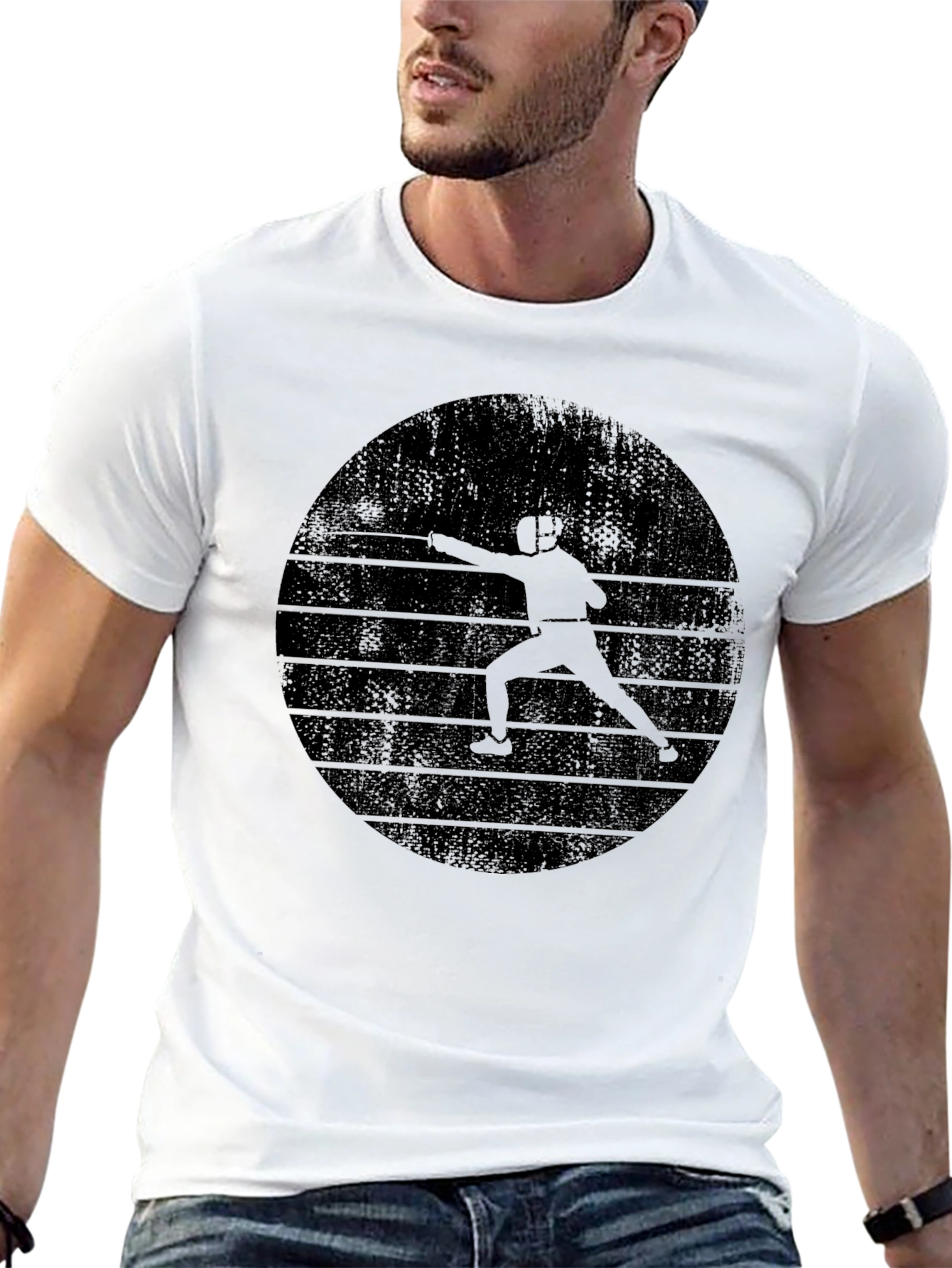 Fencing Silhouette Graphic Tee - Black Crew Neck