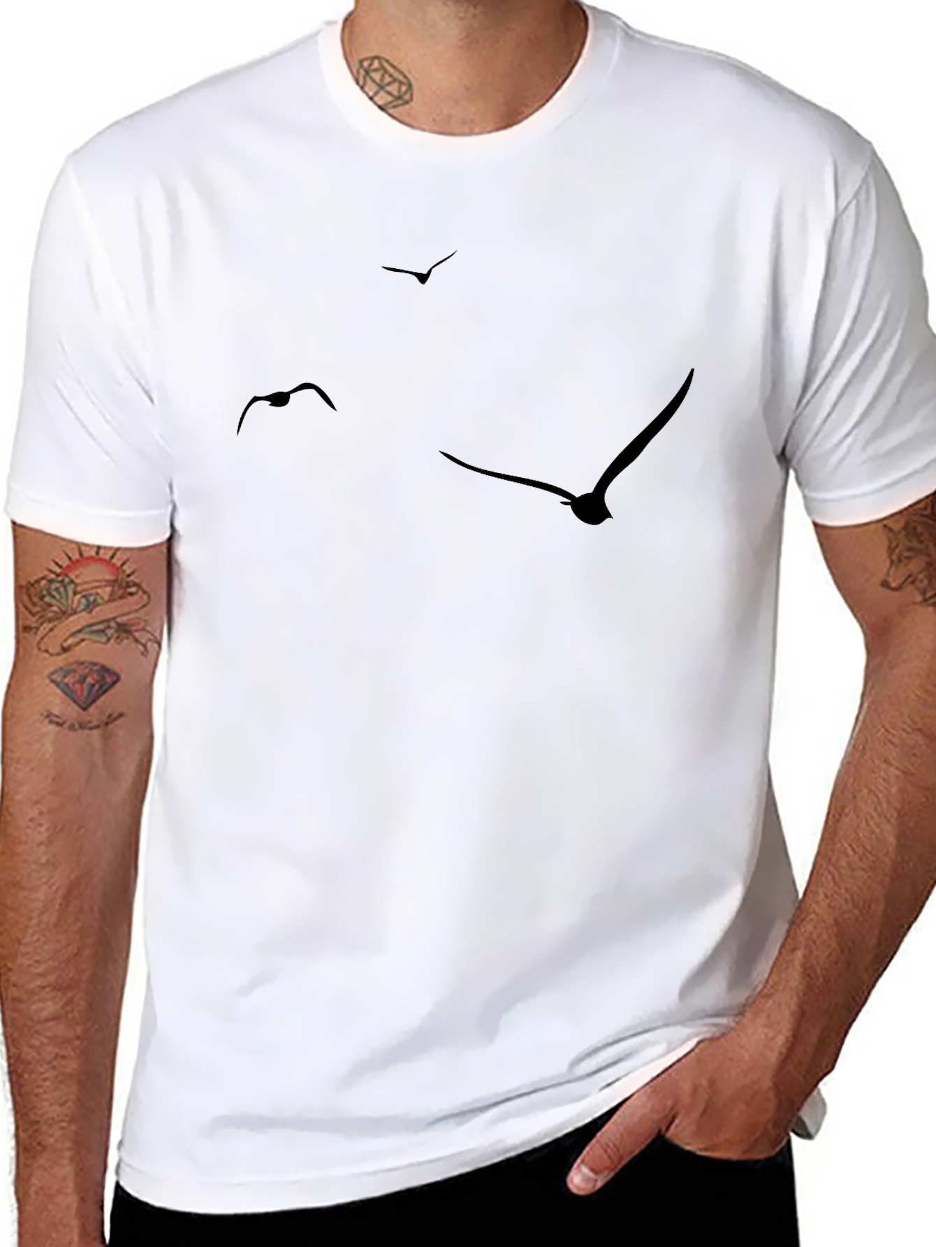Mens Black T-Shirt with Bird Silhouette Design