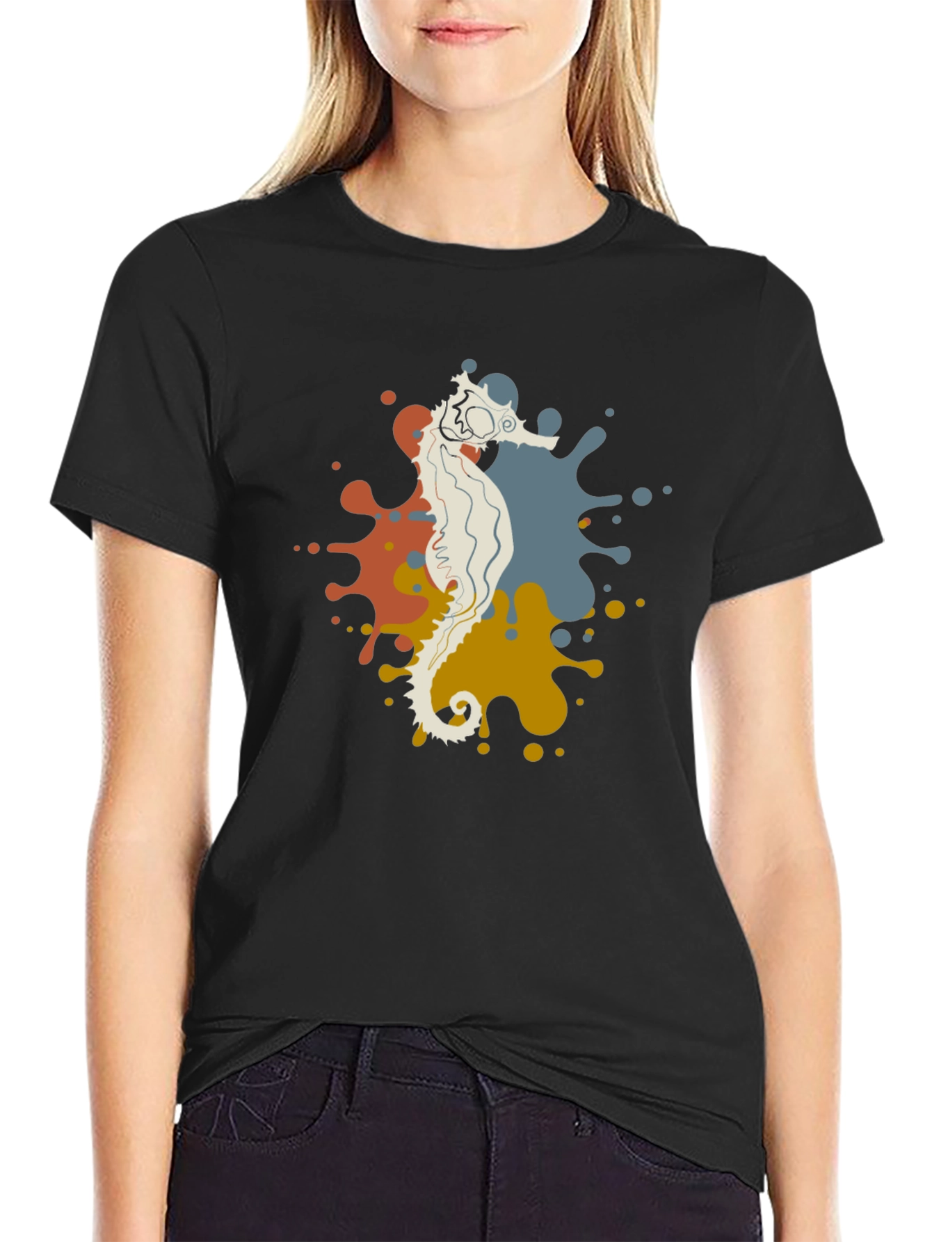Seahorse Splash Graphic Black T-Shirt