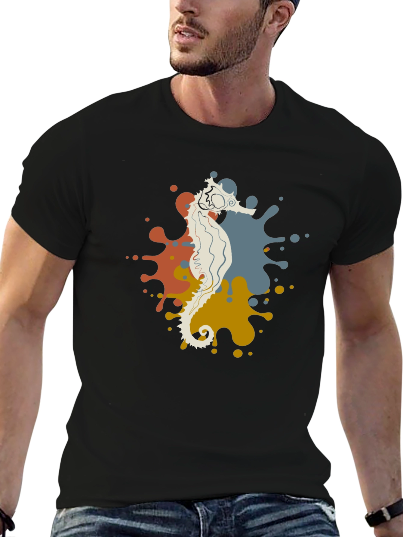 Seahorse Splash Graphic Black T-Shirt