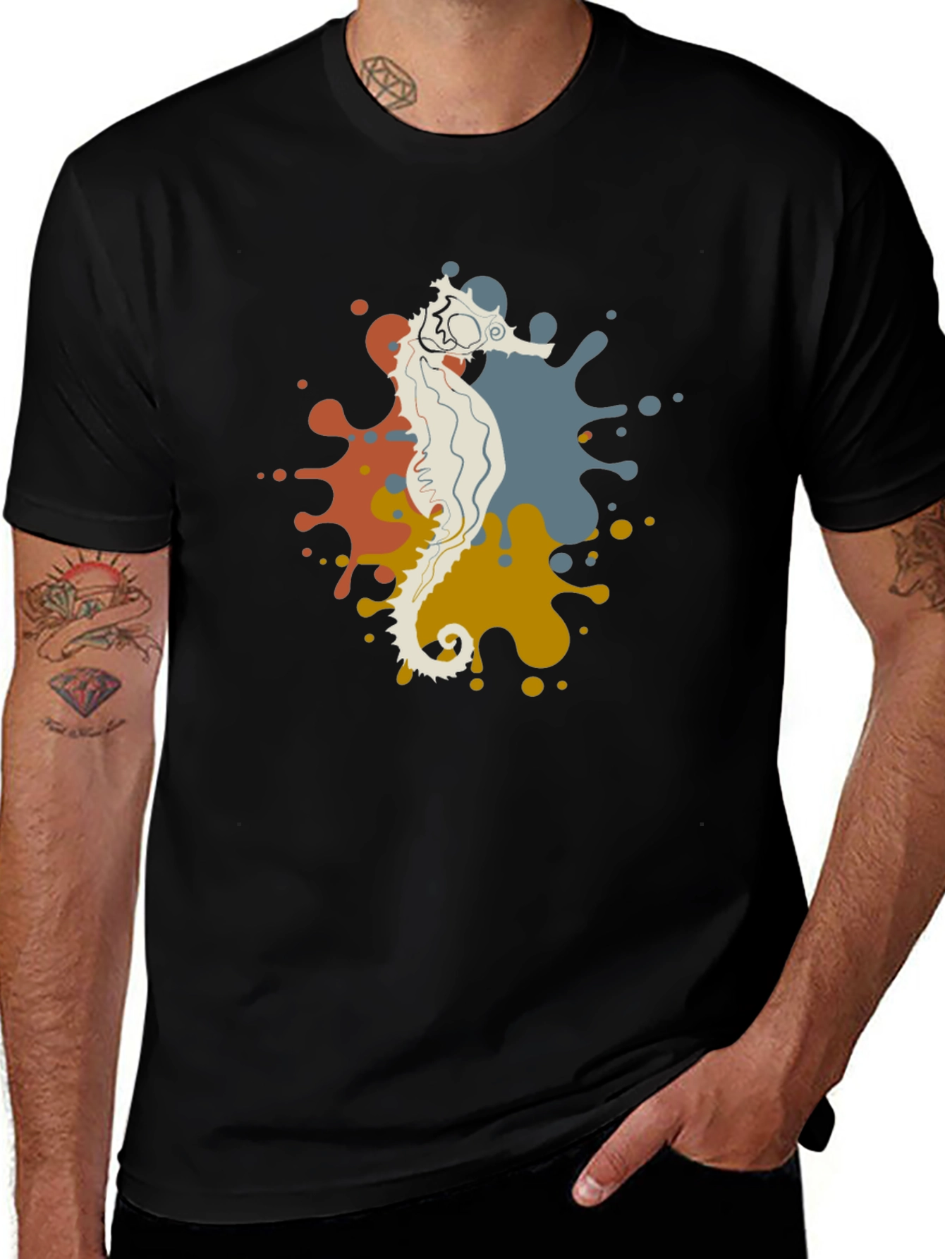 Seahorse Splash Graphic Black T-Shirt