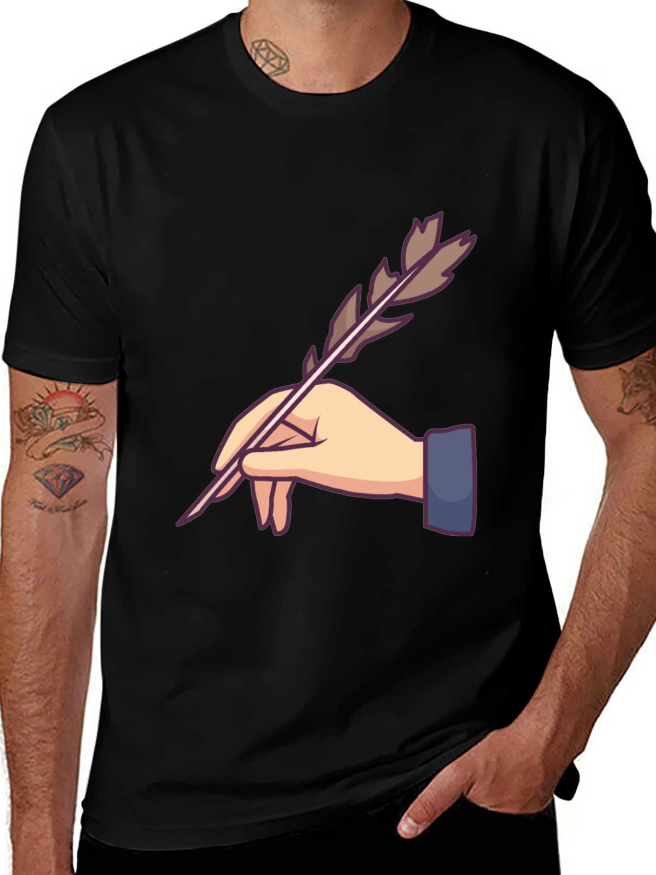 Feather Pen Graphic Tee - Artistic Design