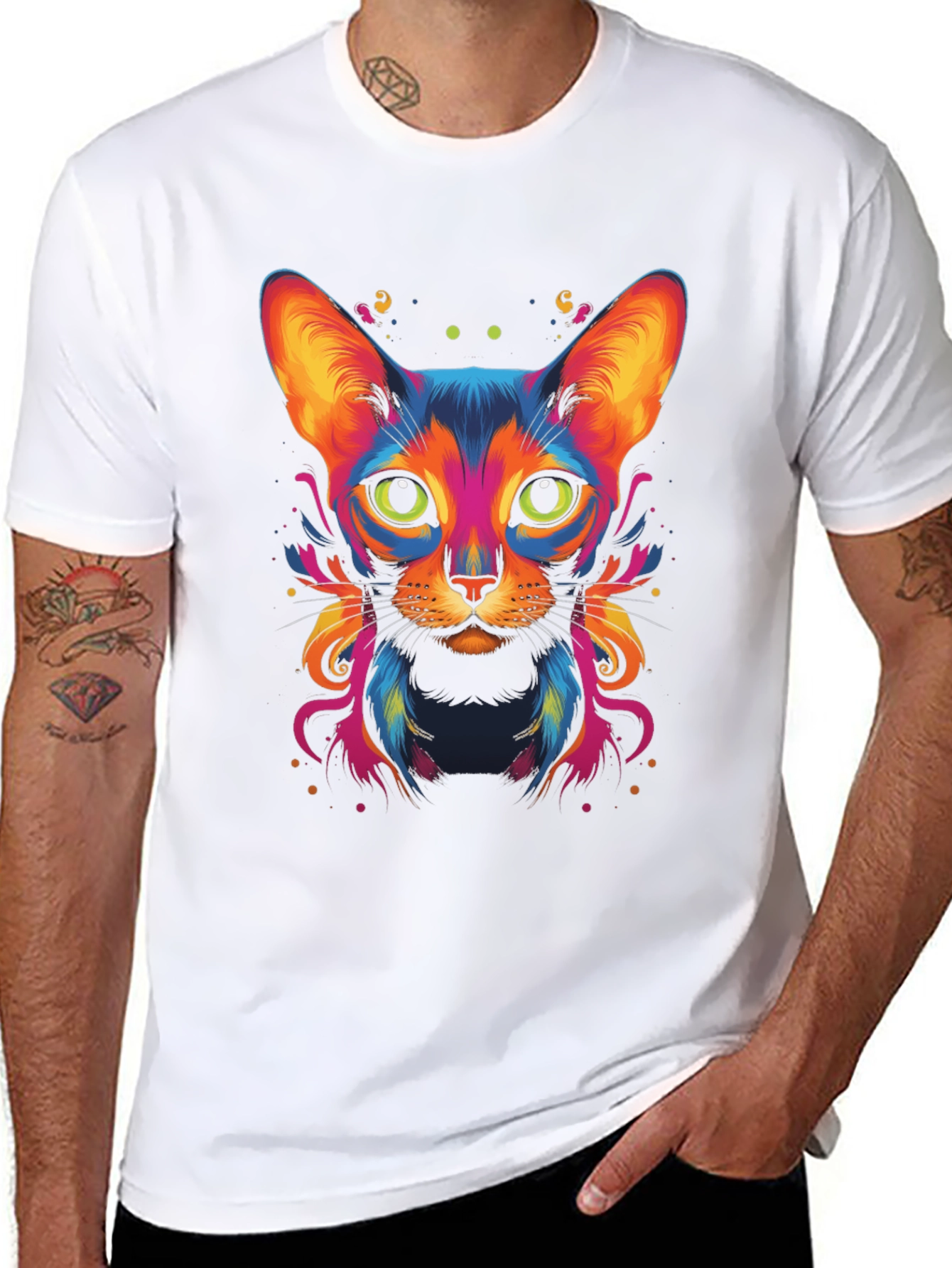 Vibrant Cat Graphic Tee - Cool Animal Art Shirt