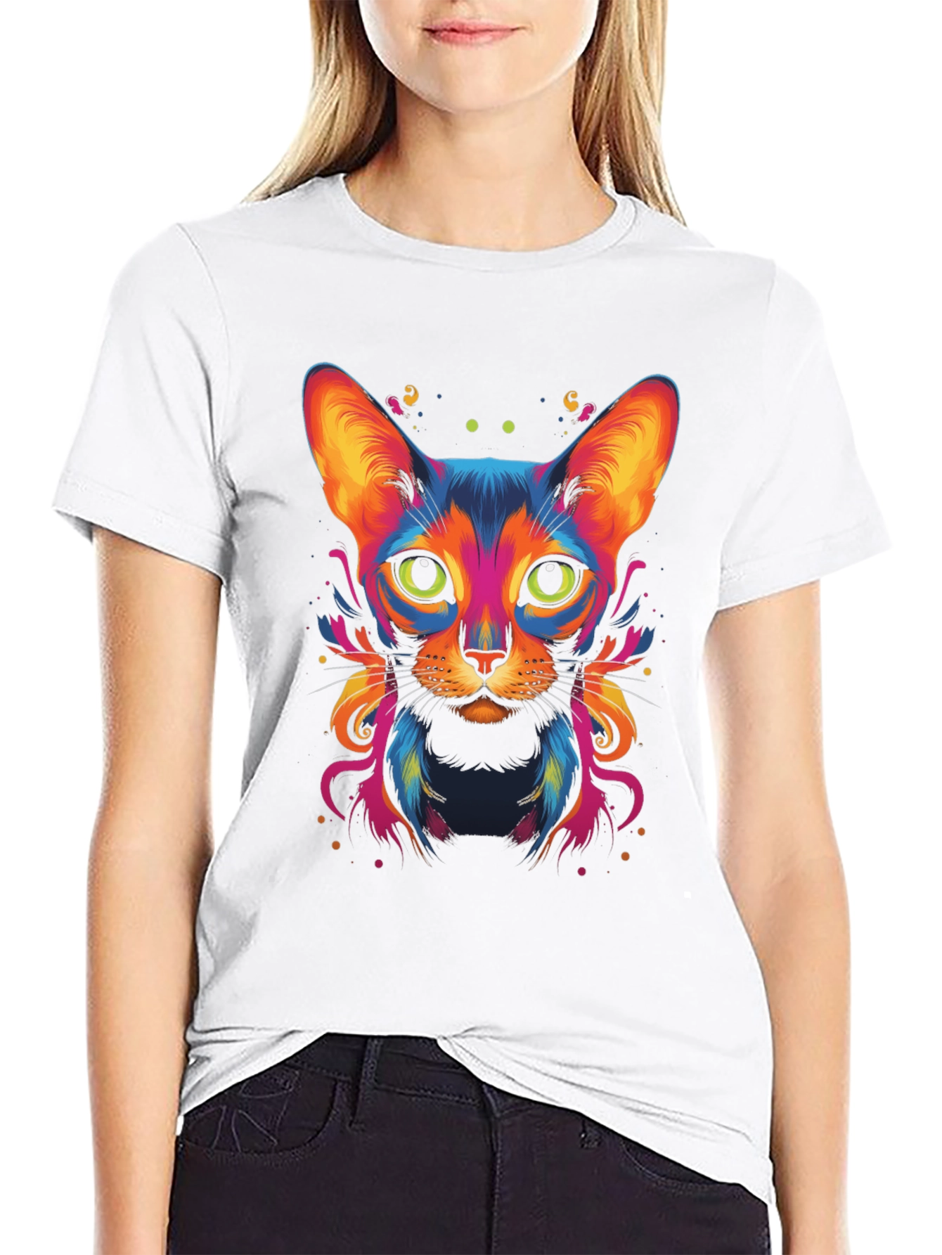 Vibrant Cat Graphic Tee - Cool Animal Art Shirt