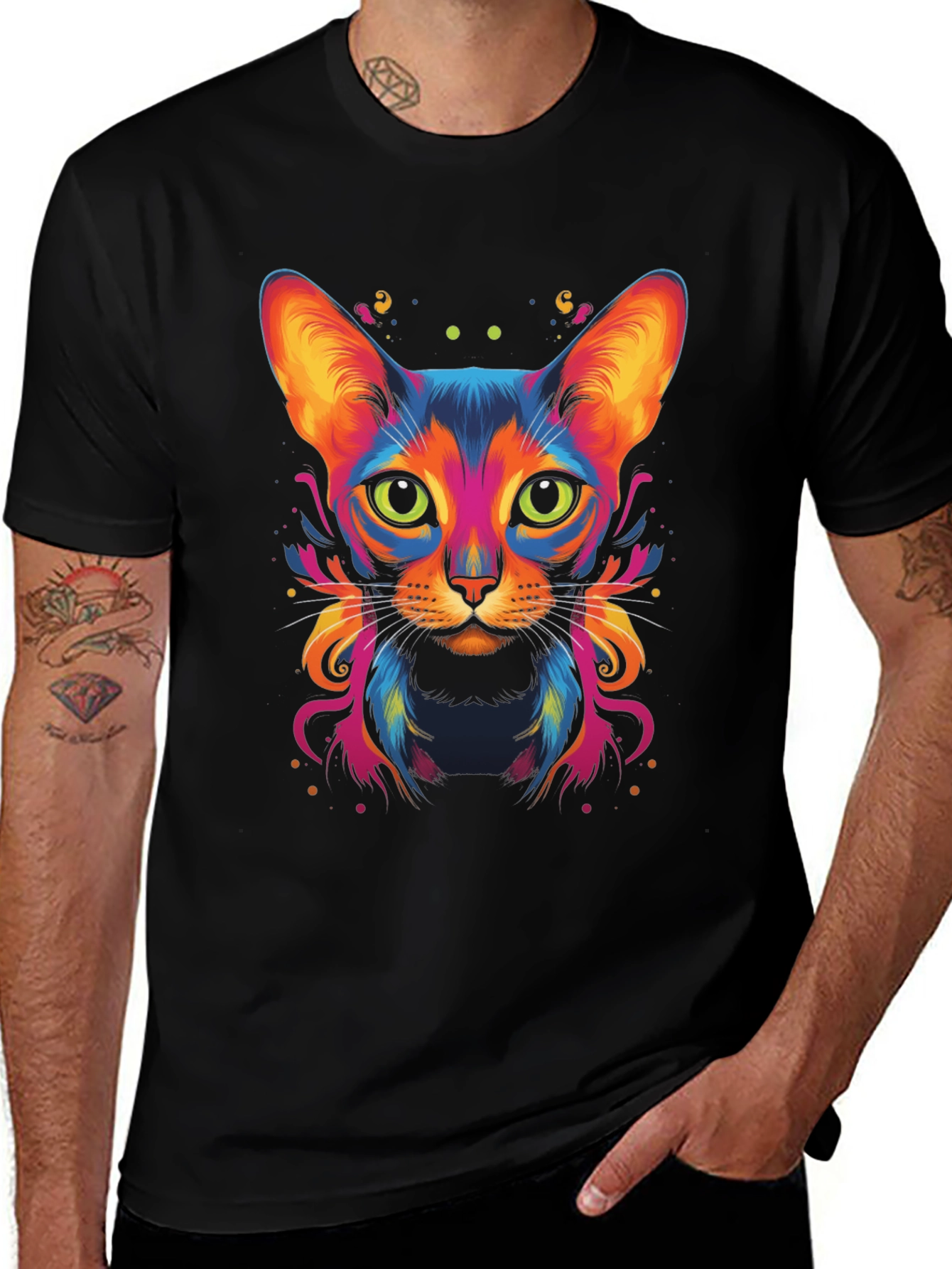 Vibrant Cat Graphic Tee - Cool Animal Art Shirt