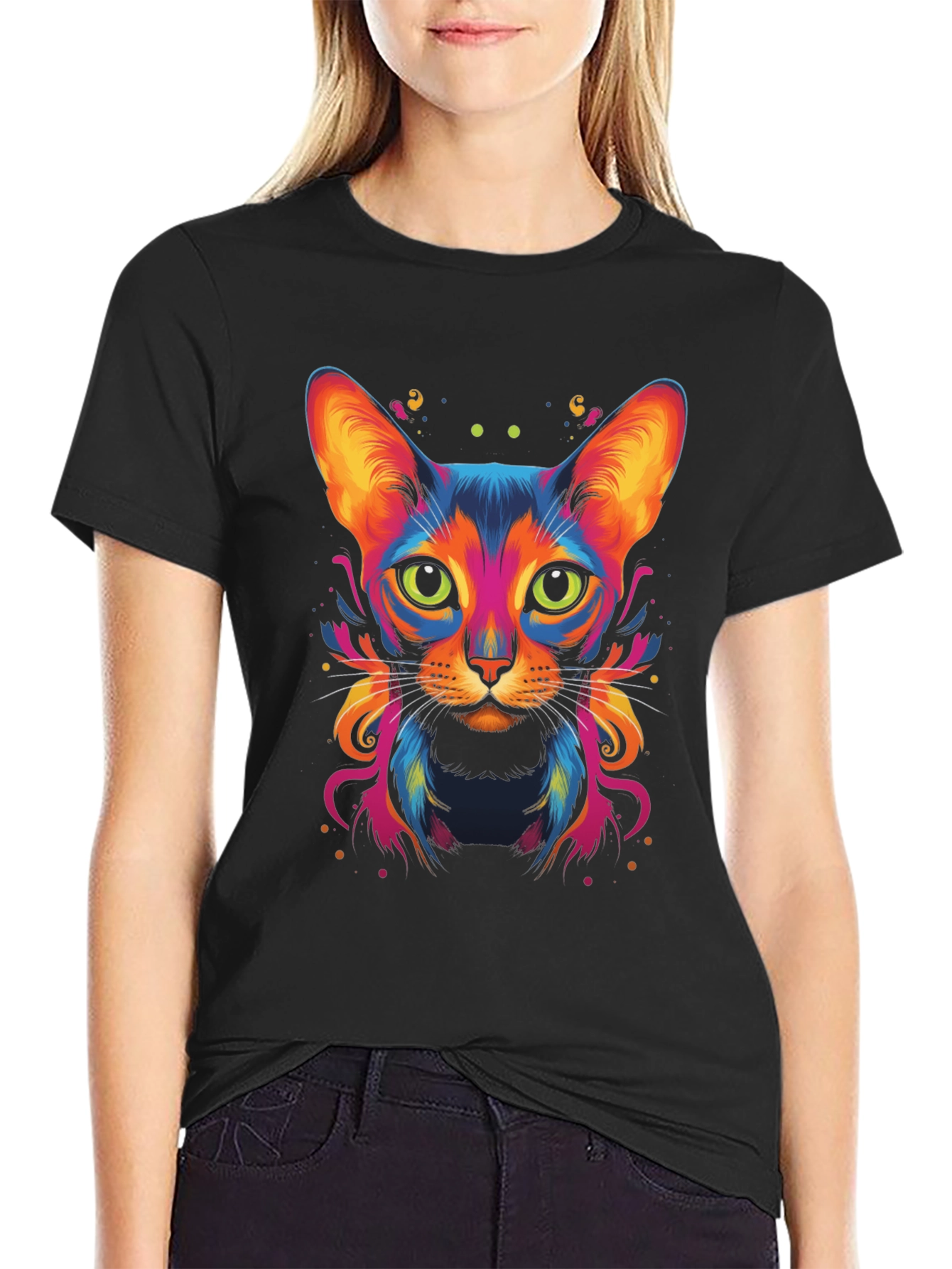 Vibrant Cat Graphic Tee - Cool Animal Art Shirt