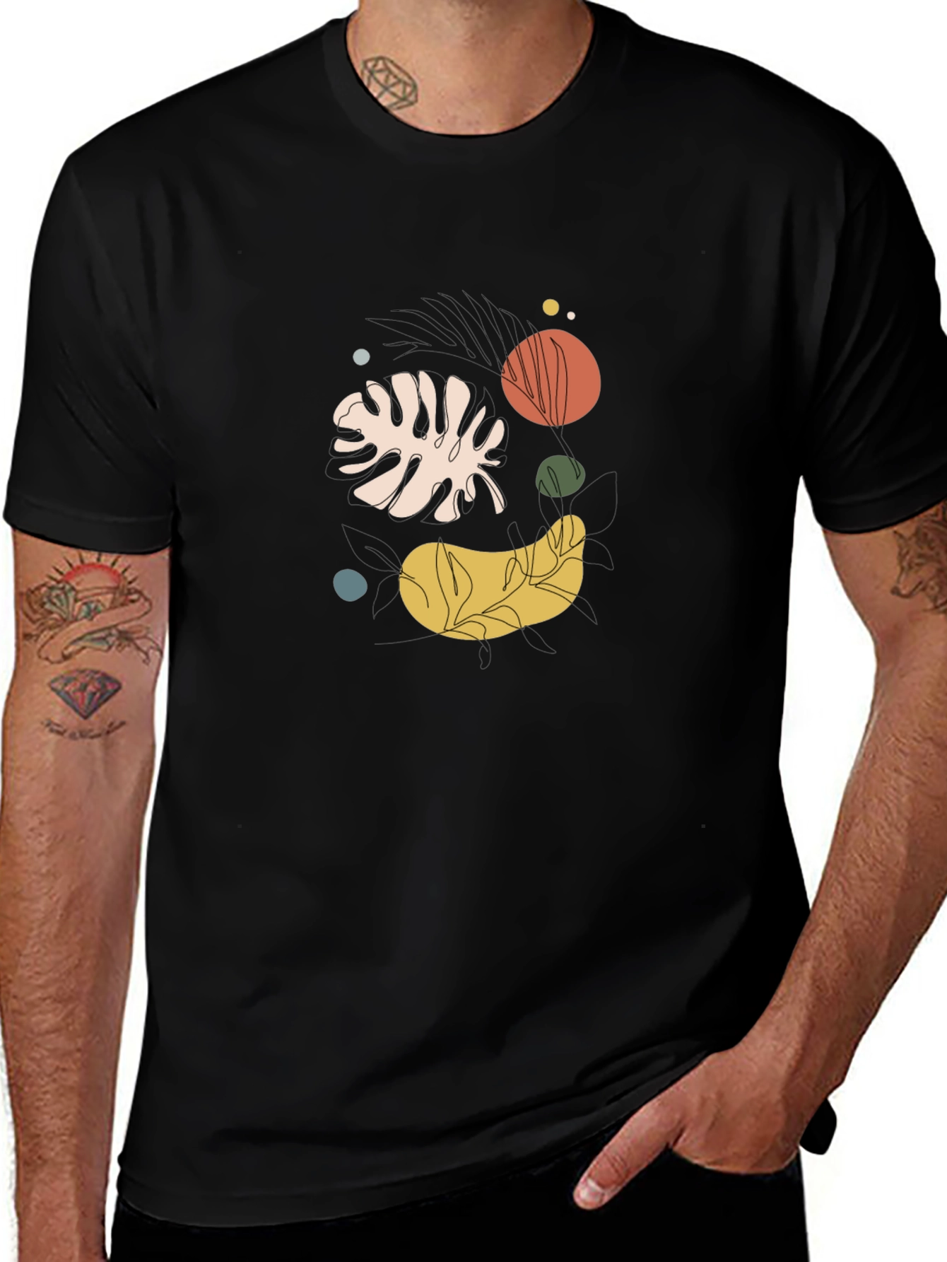 Abstract Botanical Graphic Black Tee