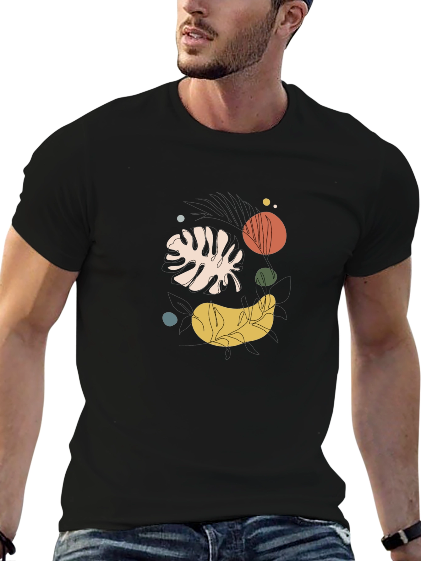 Abstract Botanical Graphic Black Tee