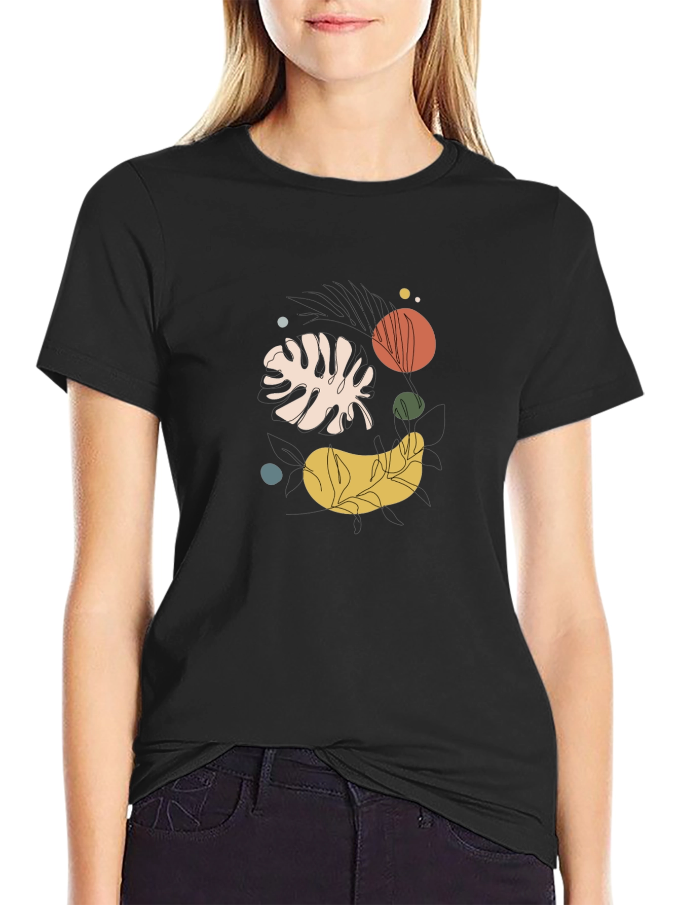 Abstract Botanical Graphic Black Tee