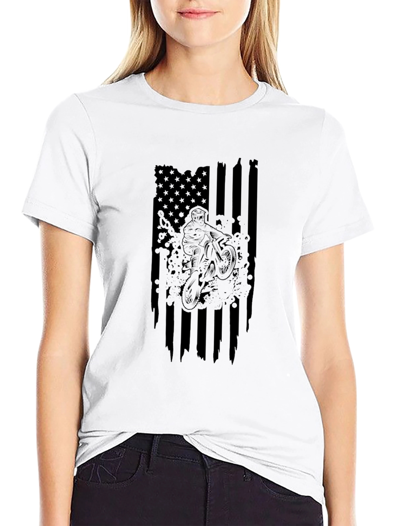 USA Flag Dirt Bike Graphic T-Shirt - Black