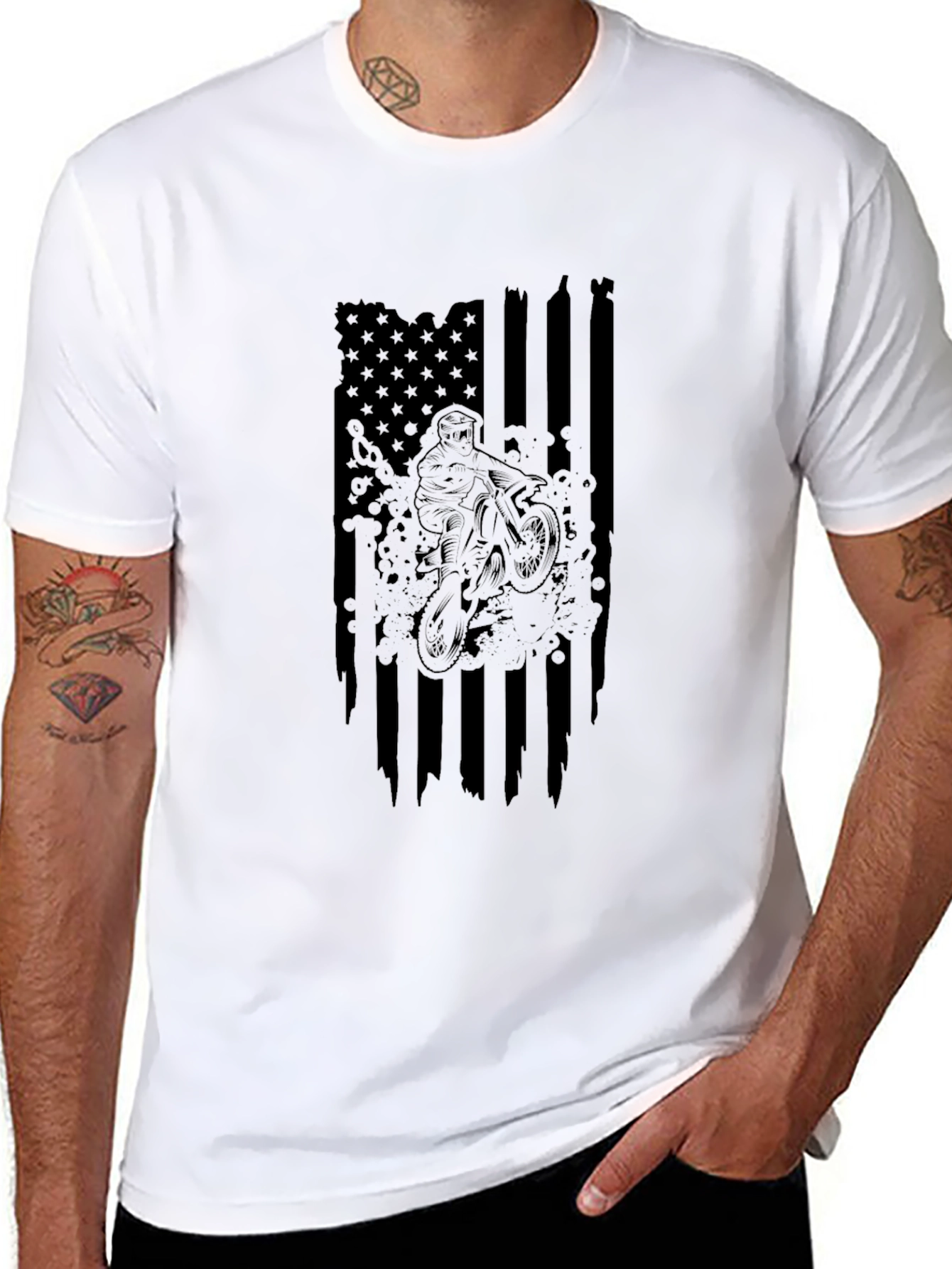 USA Flag Dirt Bike Graphic T-Shirt - Black