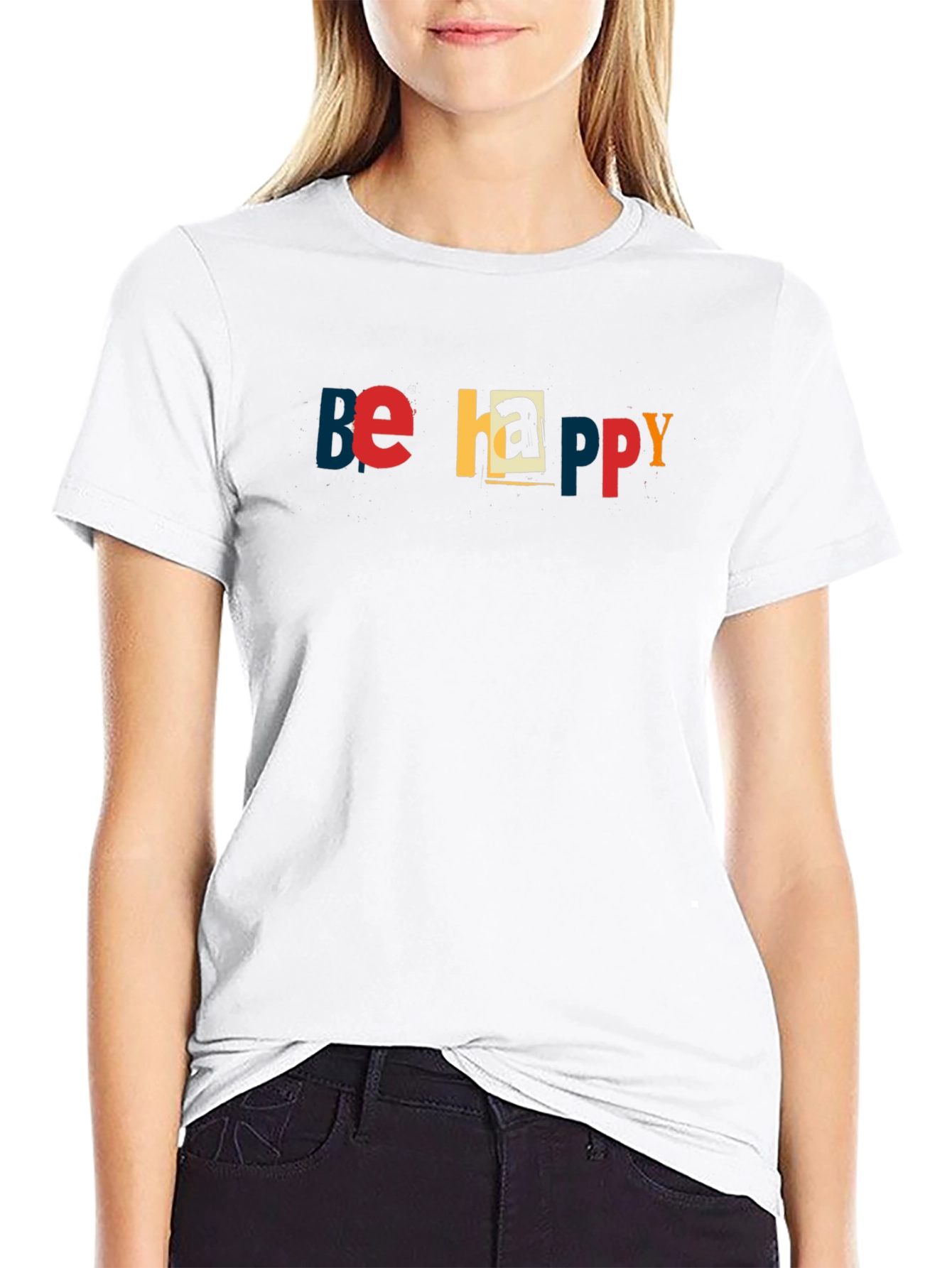 Be Happy Graphic Print Crew Neck T-Shirt
