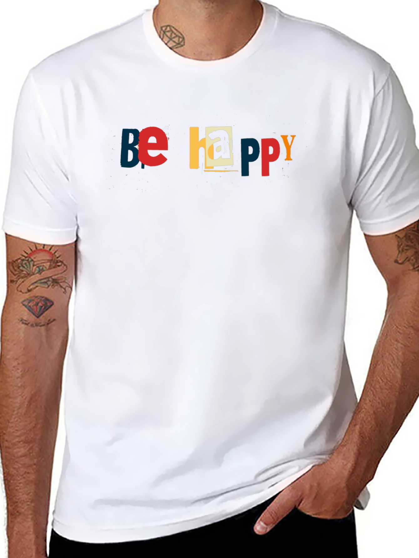 Be Happy Graphic Print Crew Neck T-Shirt