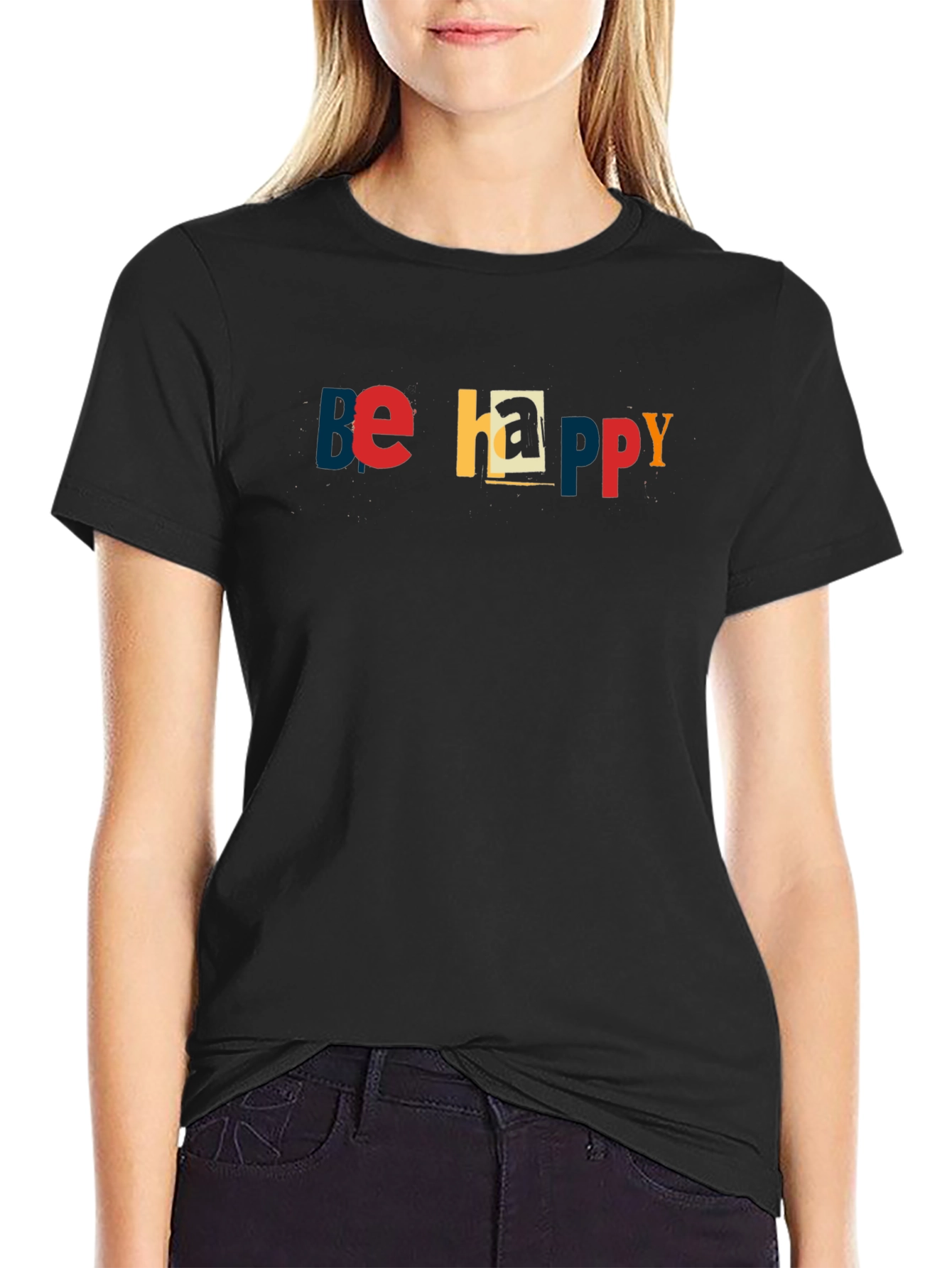 Be Happy Graphic Print Crew Neck T-Shirt