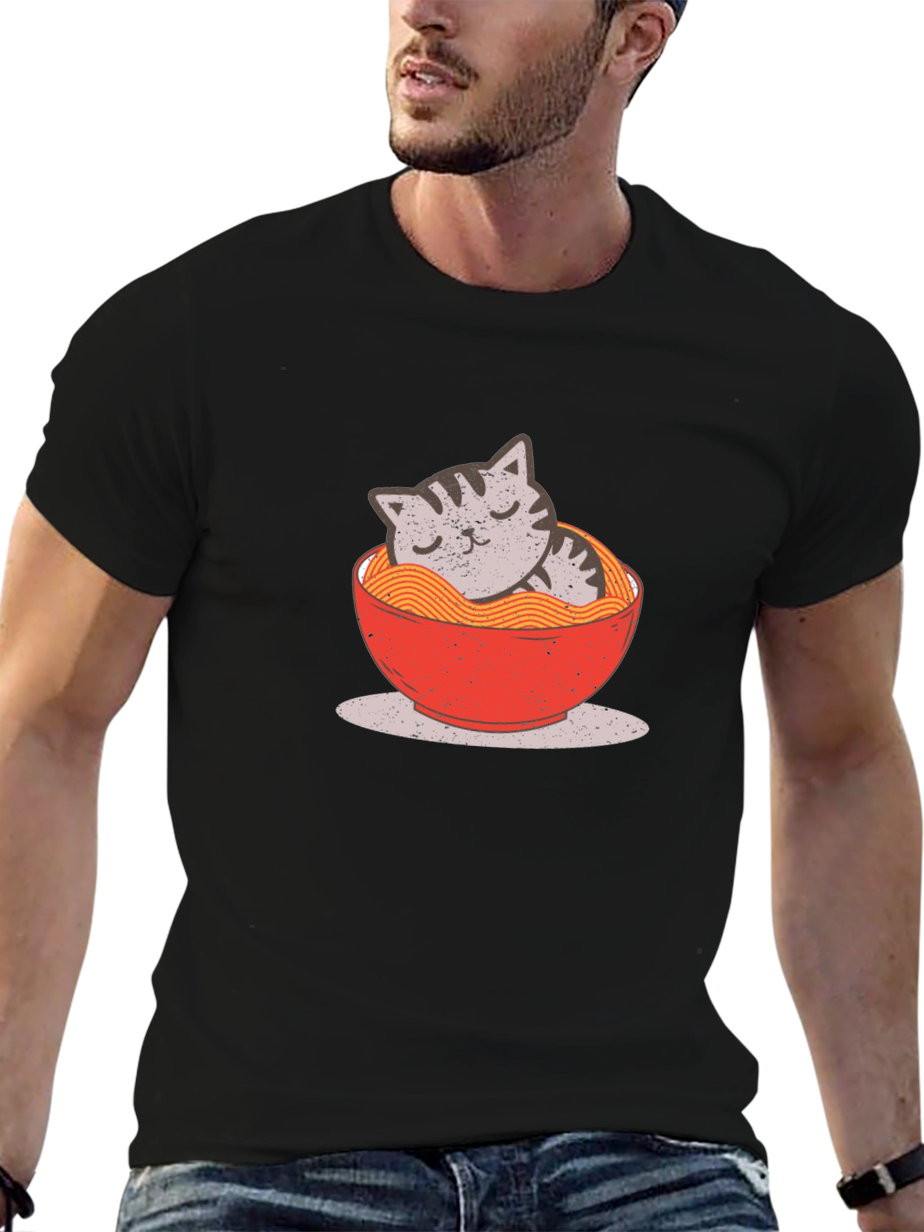 Cat Ramen Bowl Graphic T-Shirt