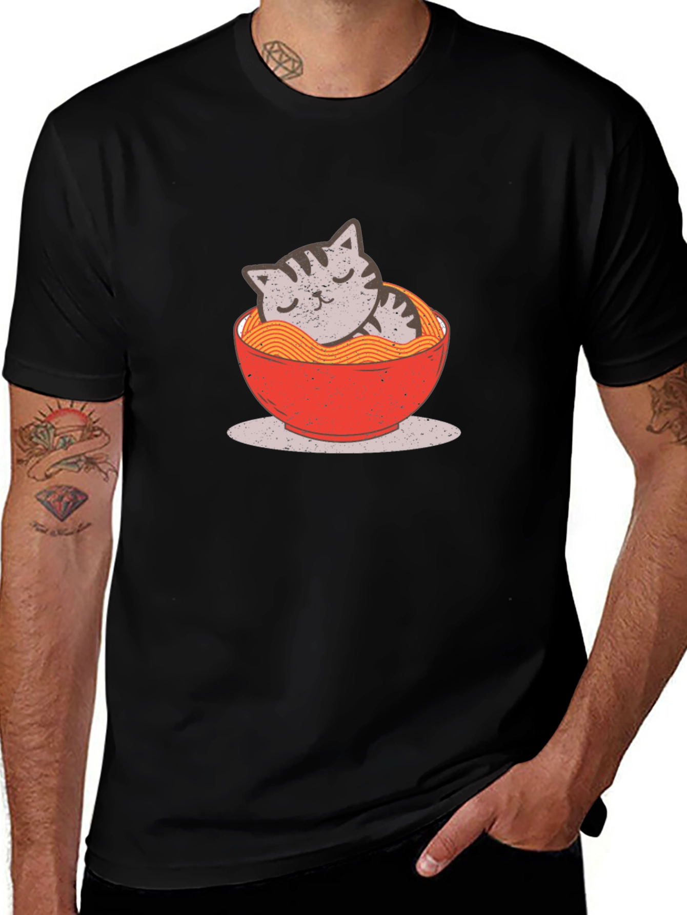 Cat Ramen Bowl Graphic T-Shirt