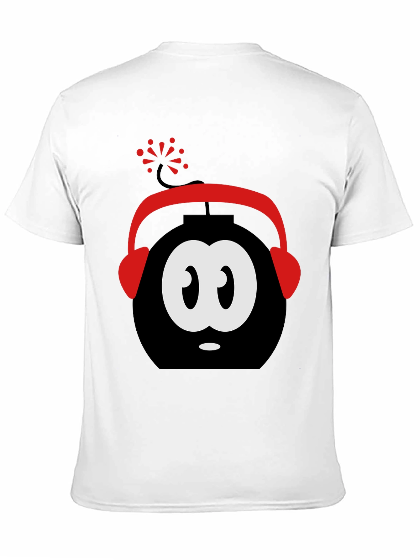 Funny Cartoon Bomb Headphones Black T-Shirt