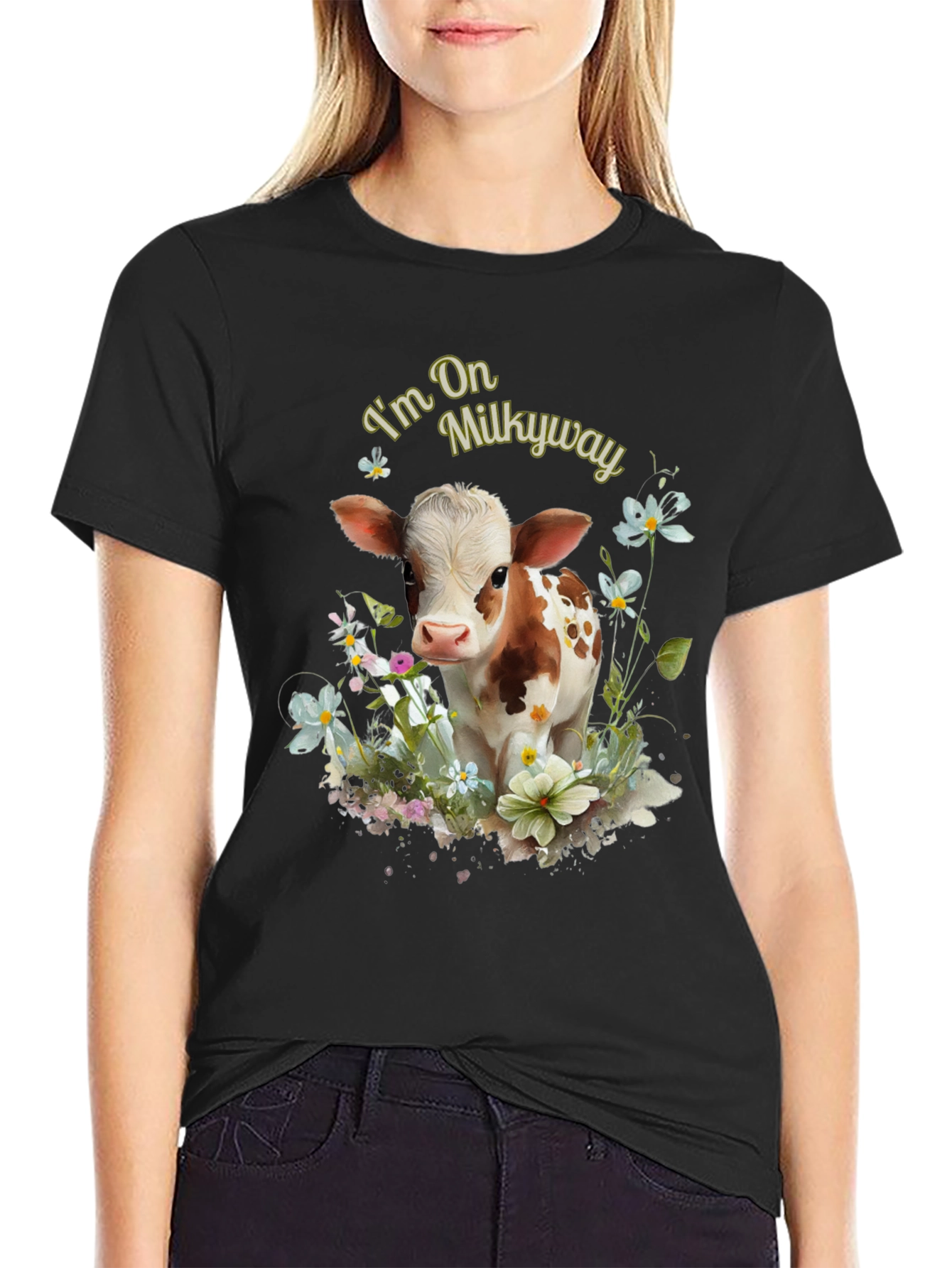 Im On Milkyway Cute Cow Graphic Tee