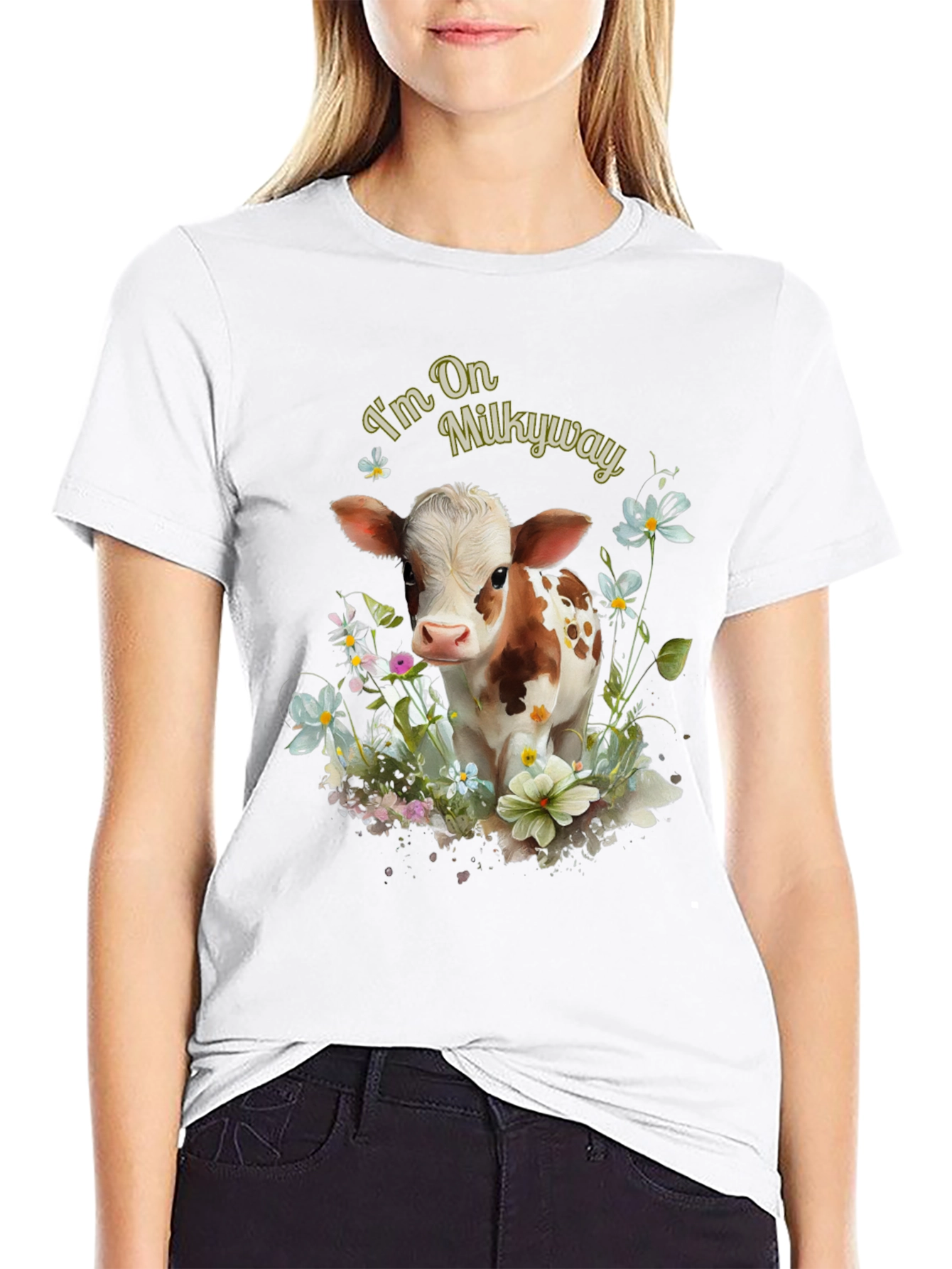 Im On Milkyway Cute Cow Graphic Tee