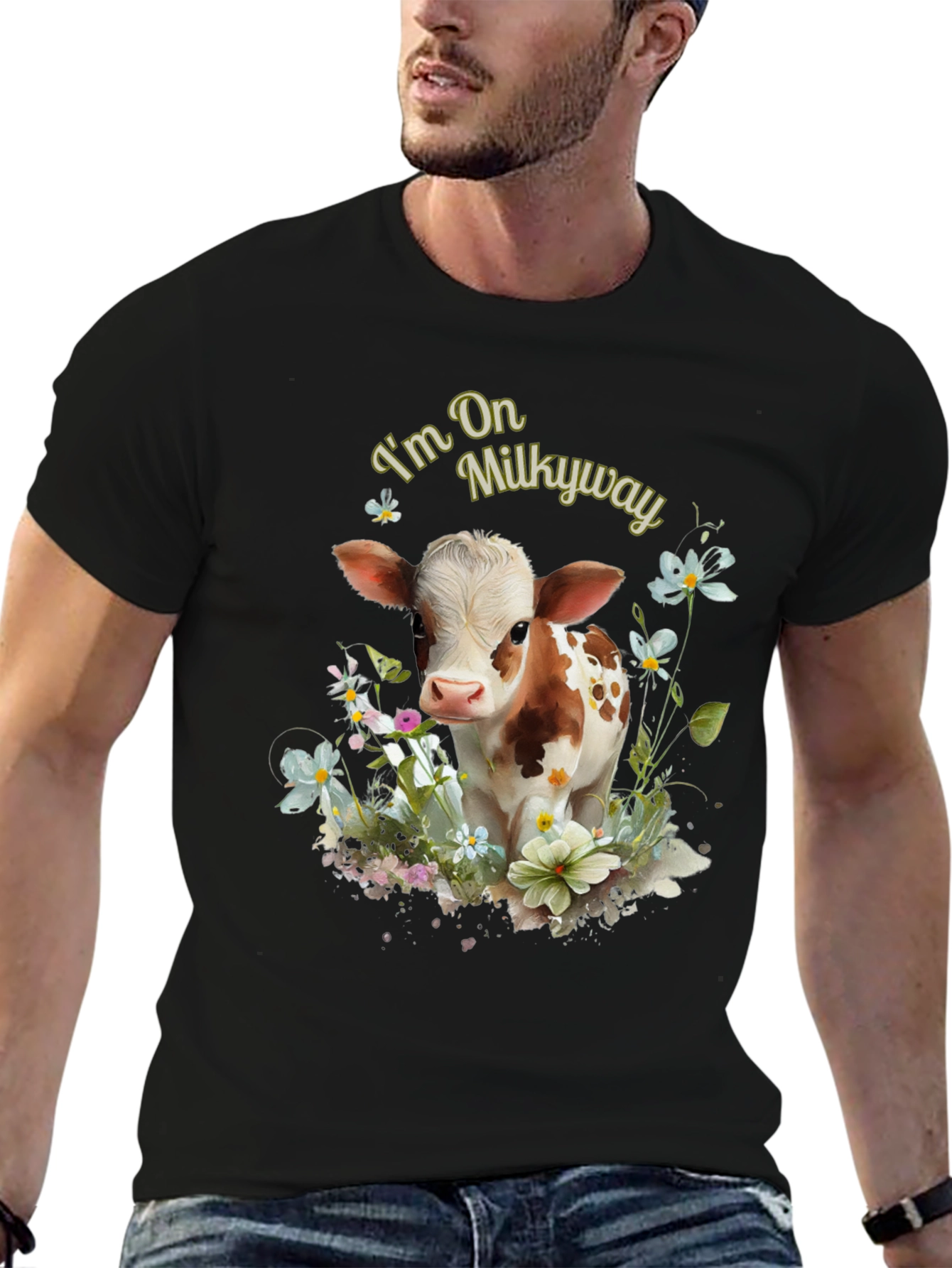 Im On Milkyway Cute Cow Graphic Tee