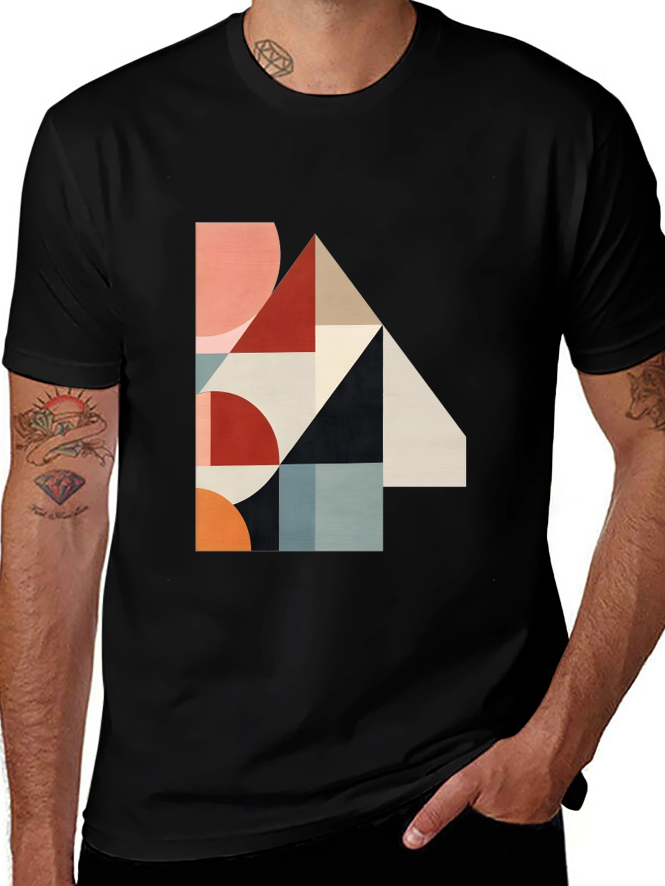 Geometric Print Black T-Shirt