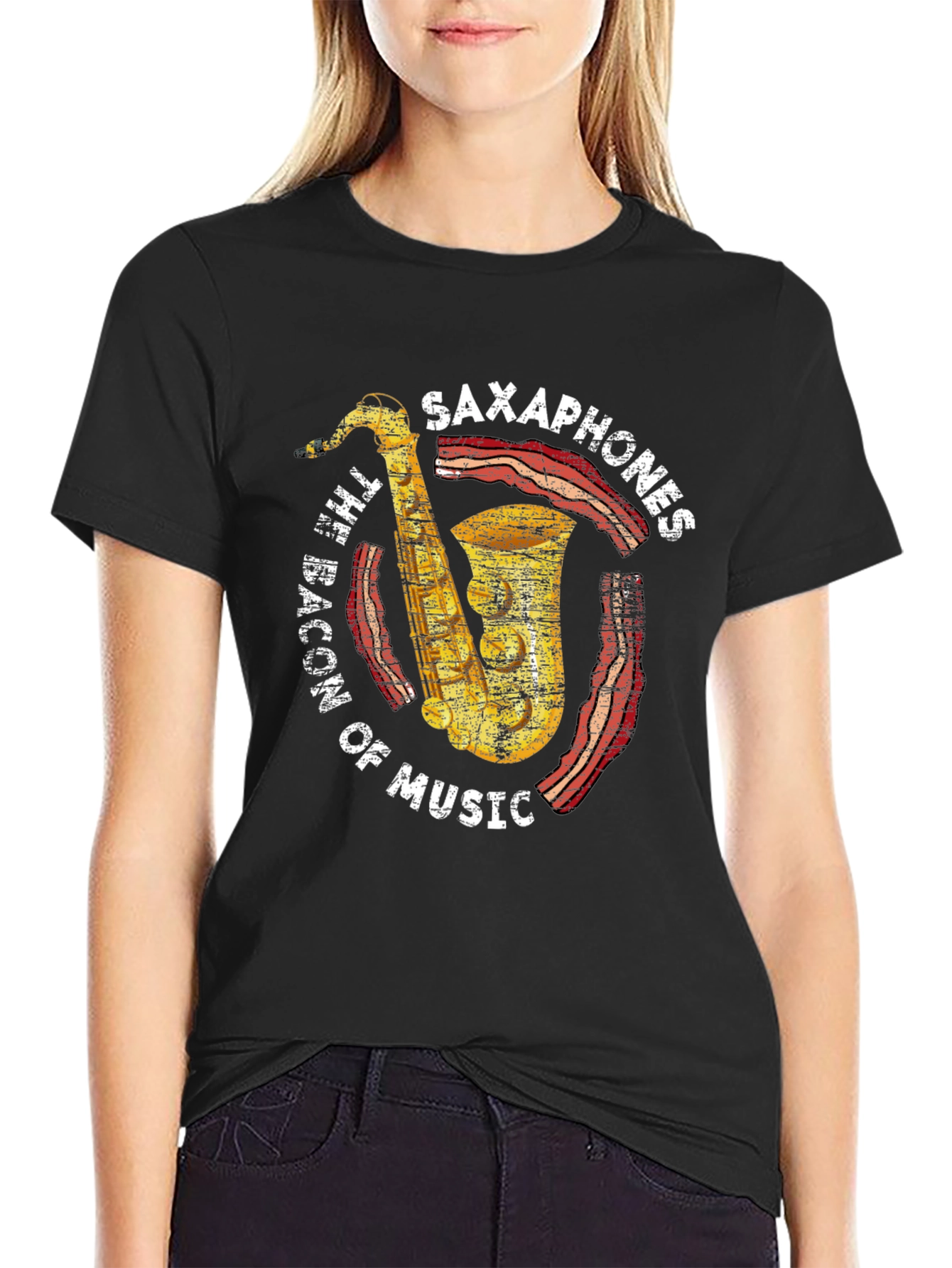 Saxophones Bacon of Music Graphic T-Shirt