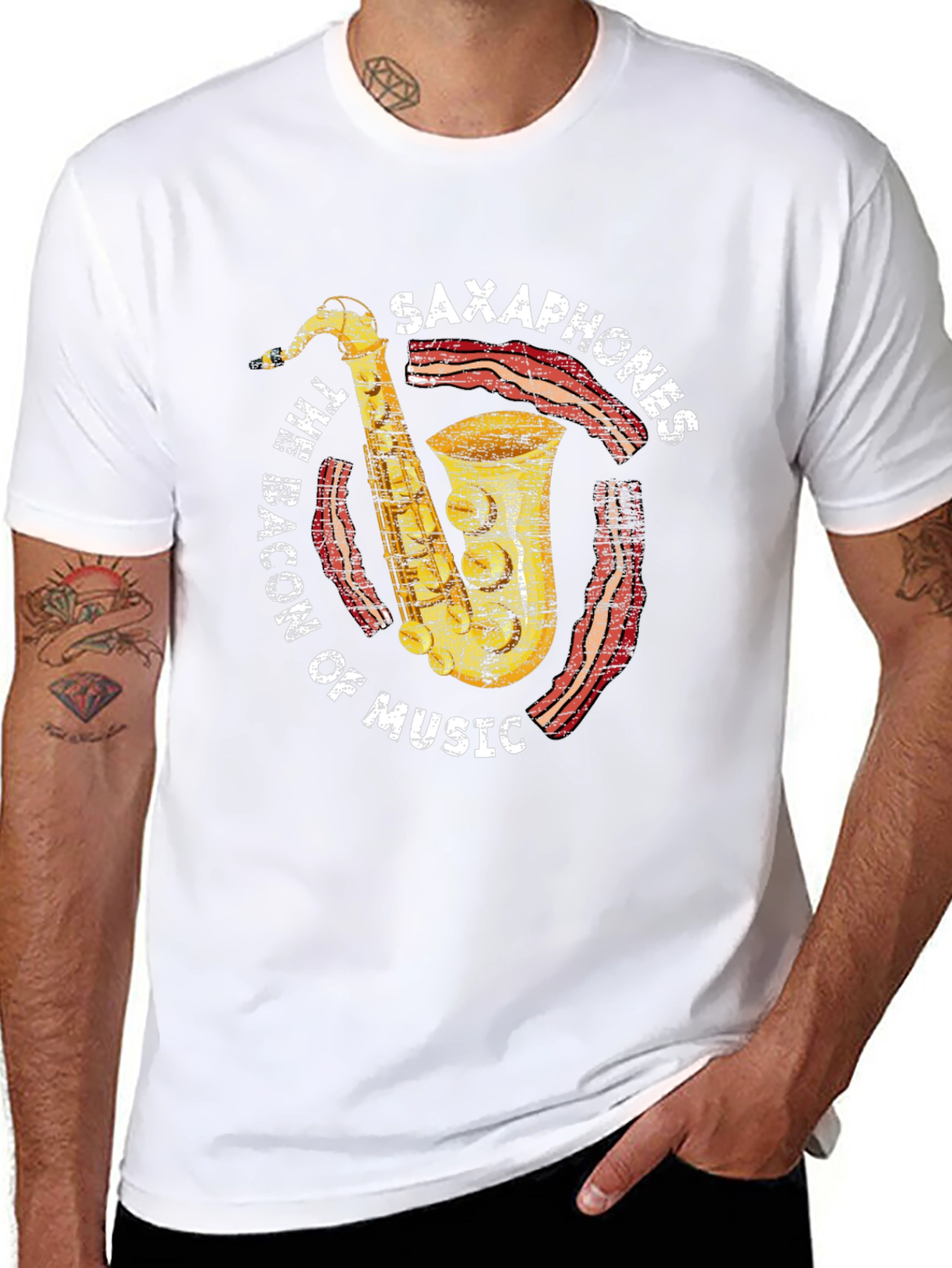 Saxophones Bacon of Music Graphic T-Shirt