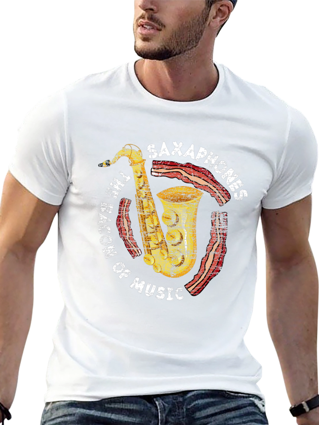 Saxophones Bacon of Music Graphic T-Shirt