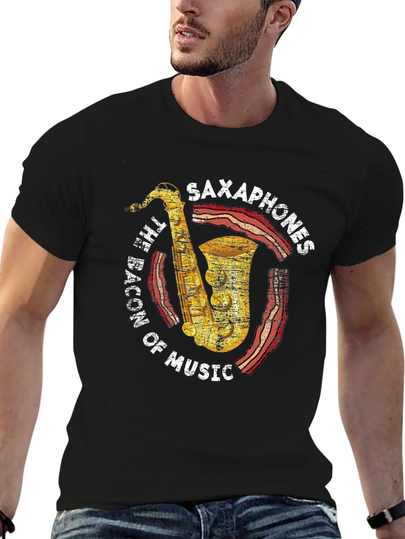 Saxophones Bacon of Music Graphic T-Shirt