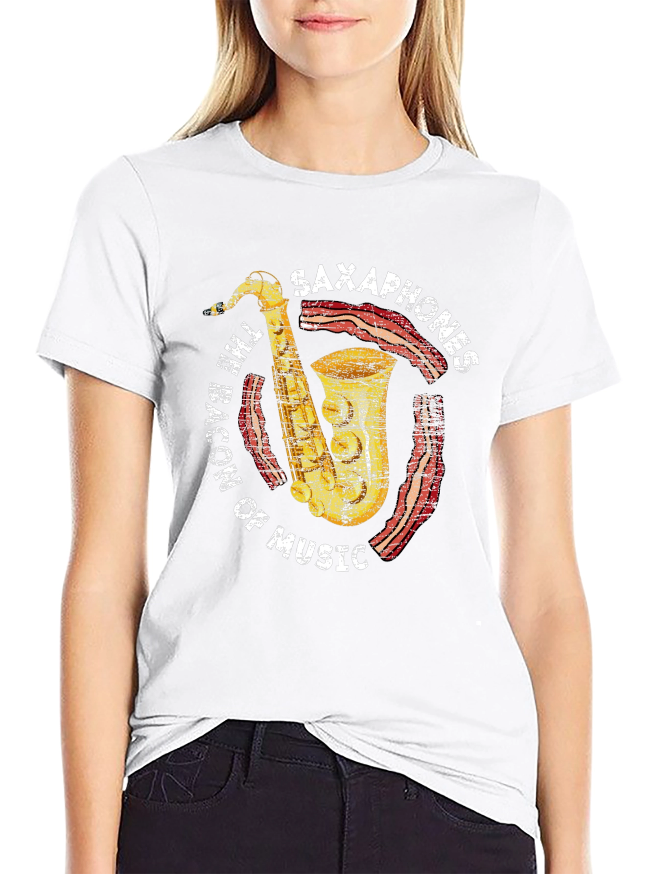 Saxophones Bacon of Music Graphic T-Shirt