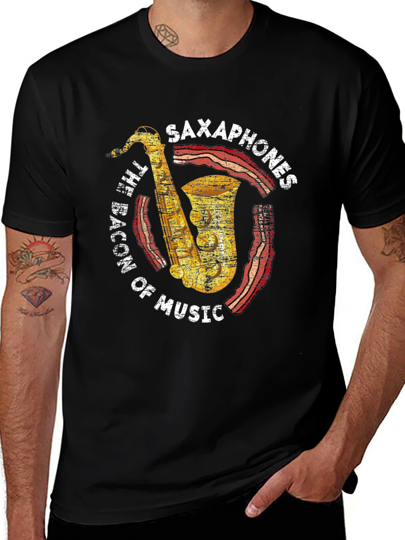 Saxophones Bacon of Music Graphic T-Shirt