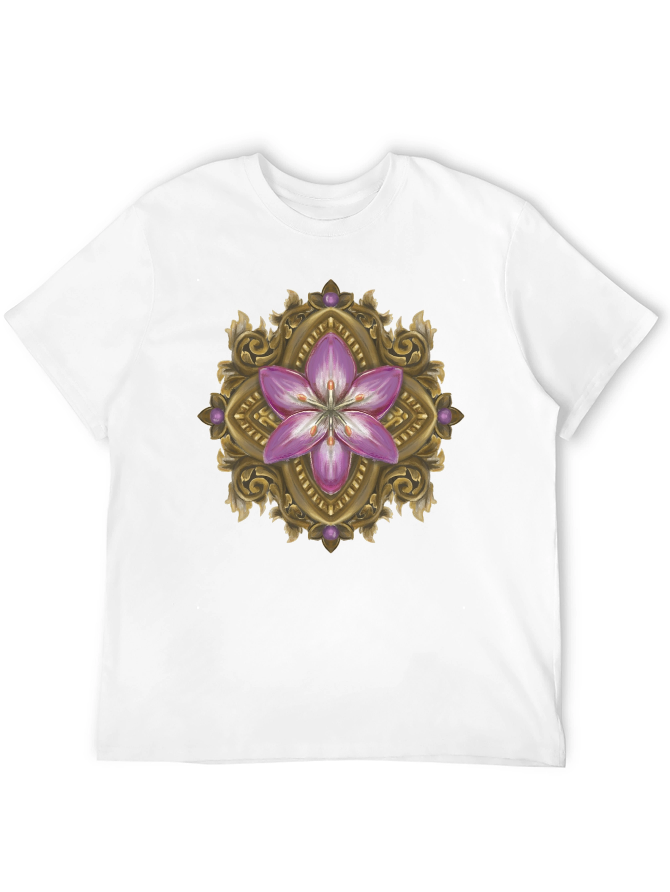 Floral Ornament Graphic Print Black T-Shirt