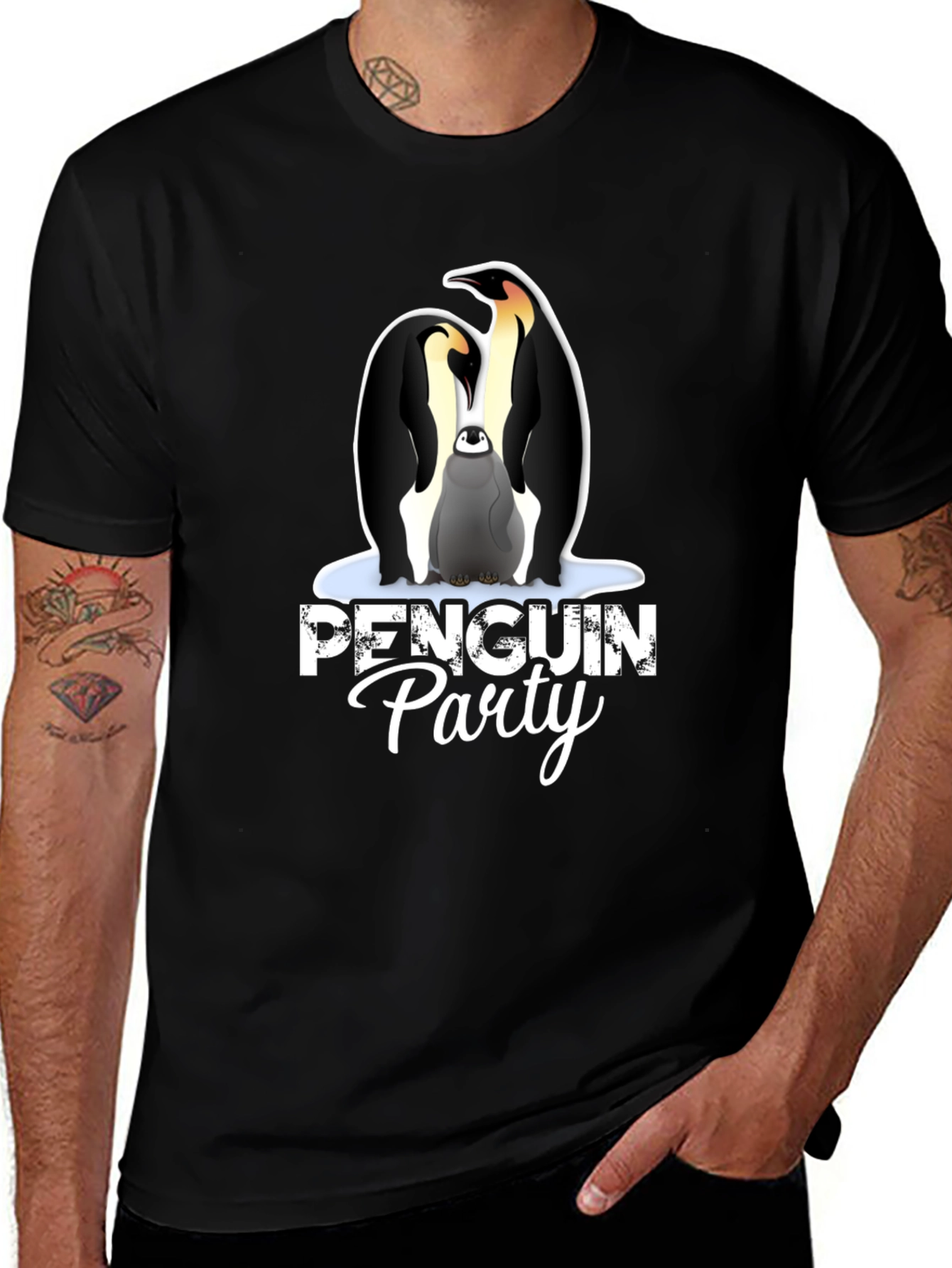 Penguin Party Graphic Tee - Black Unisex T-Shirt