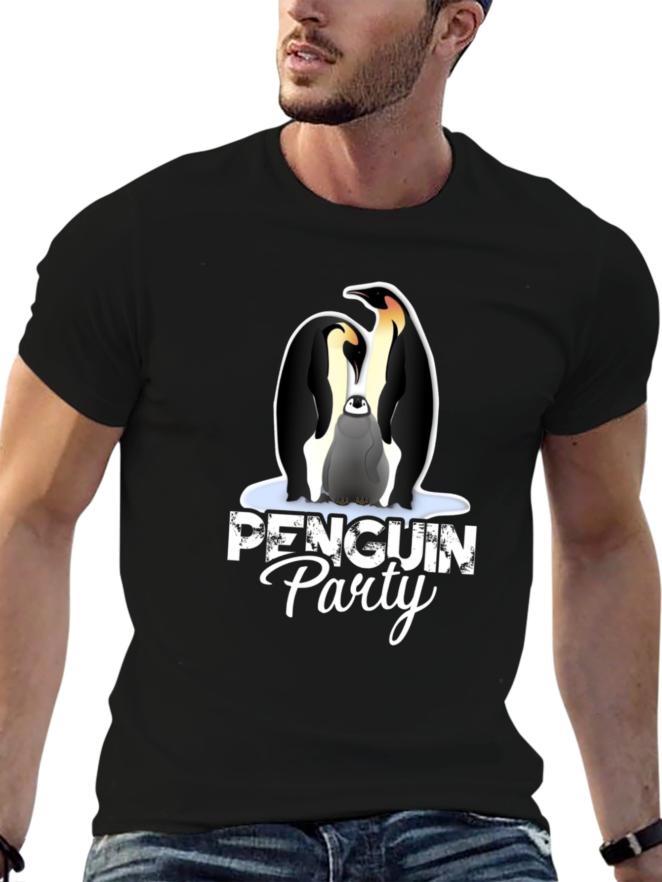 Penguin Party Graphic Tee - Black Unisex T-Shirt