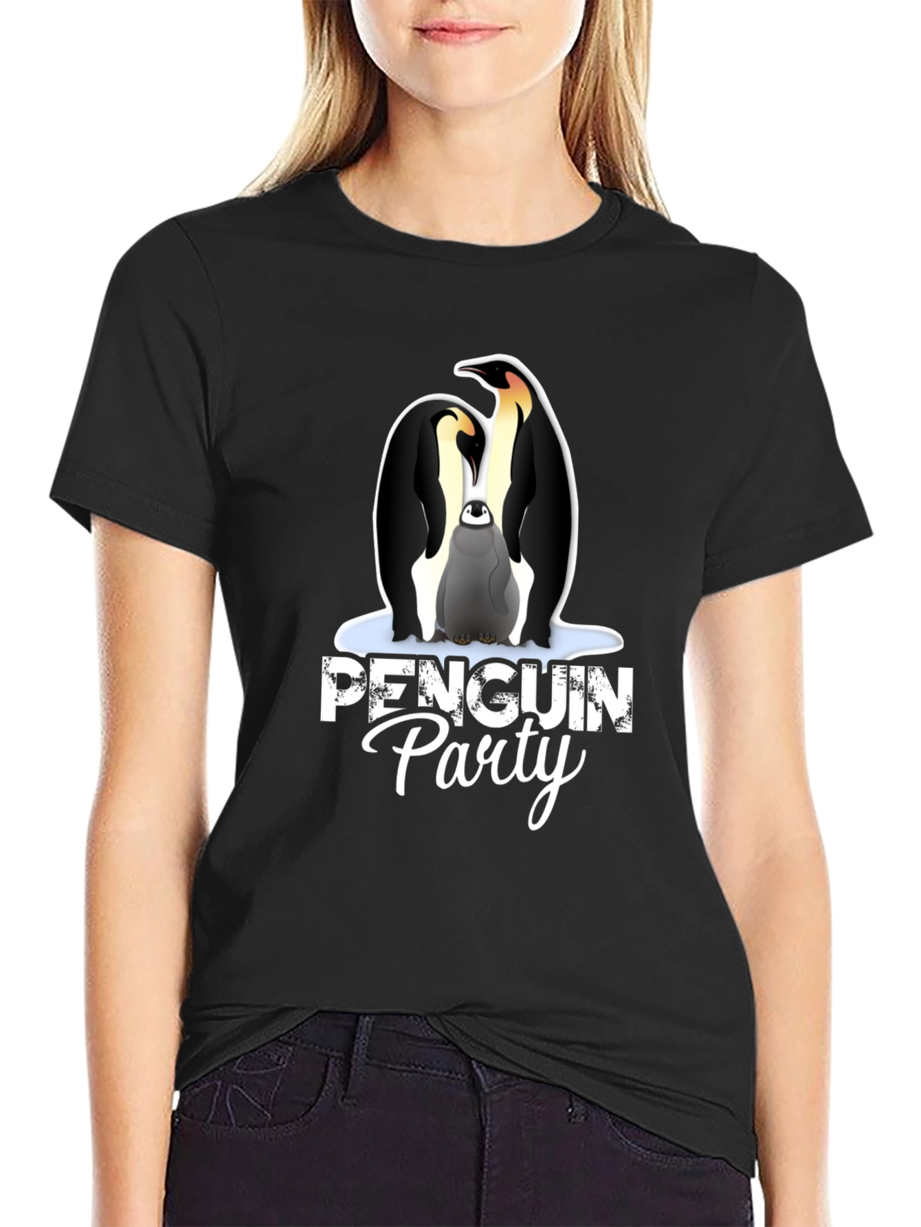 Penguin Party Graphic Tee - Black Unisex T-Shirt